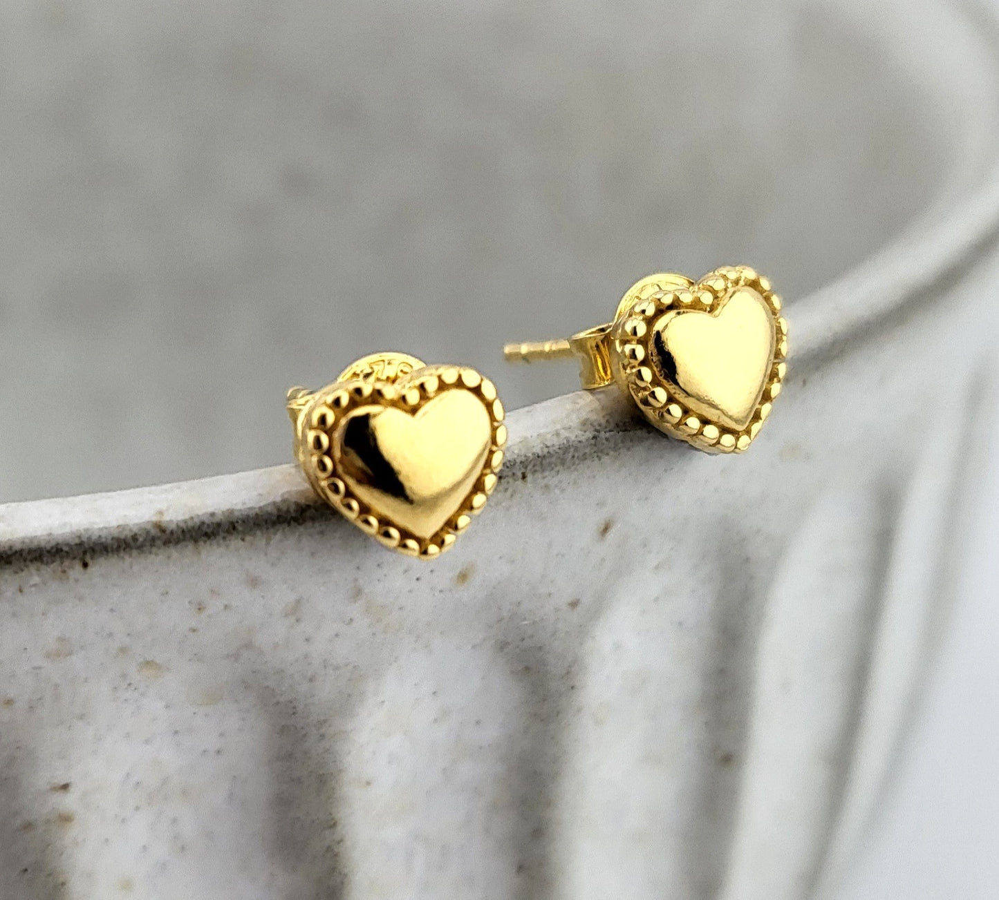Sterling Silver Gold Plated Beaded Heart Stud