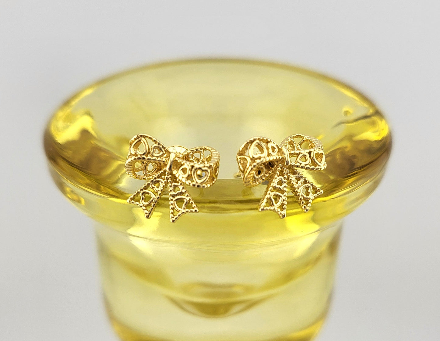 Gold Plated Sterling Silver Lacy Bow Stud Earrings