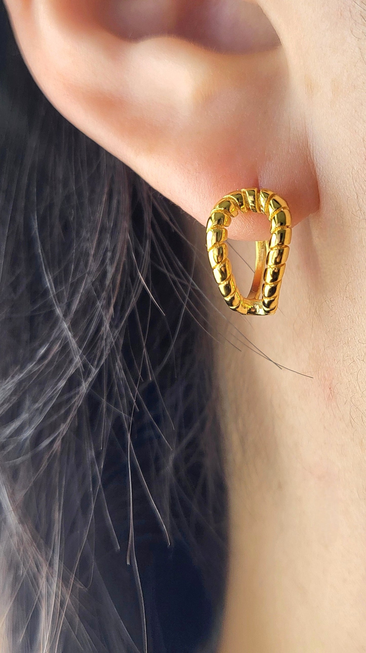 Gold Plated Sterling Silver Twist Rope Huggies Earrings