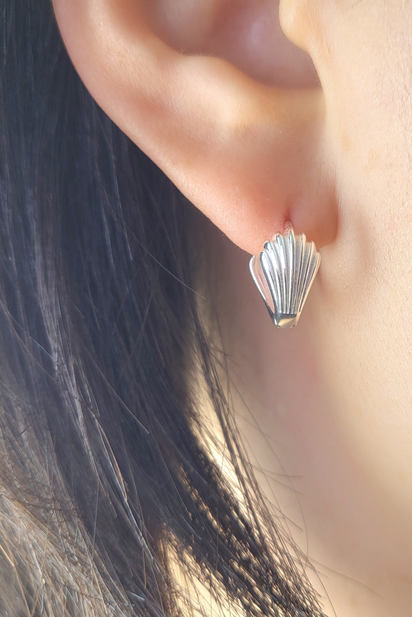 Sterling Silver Shell-Inspired Huggies Earrings