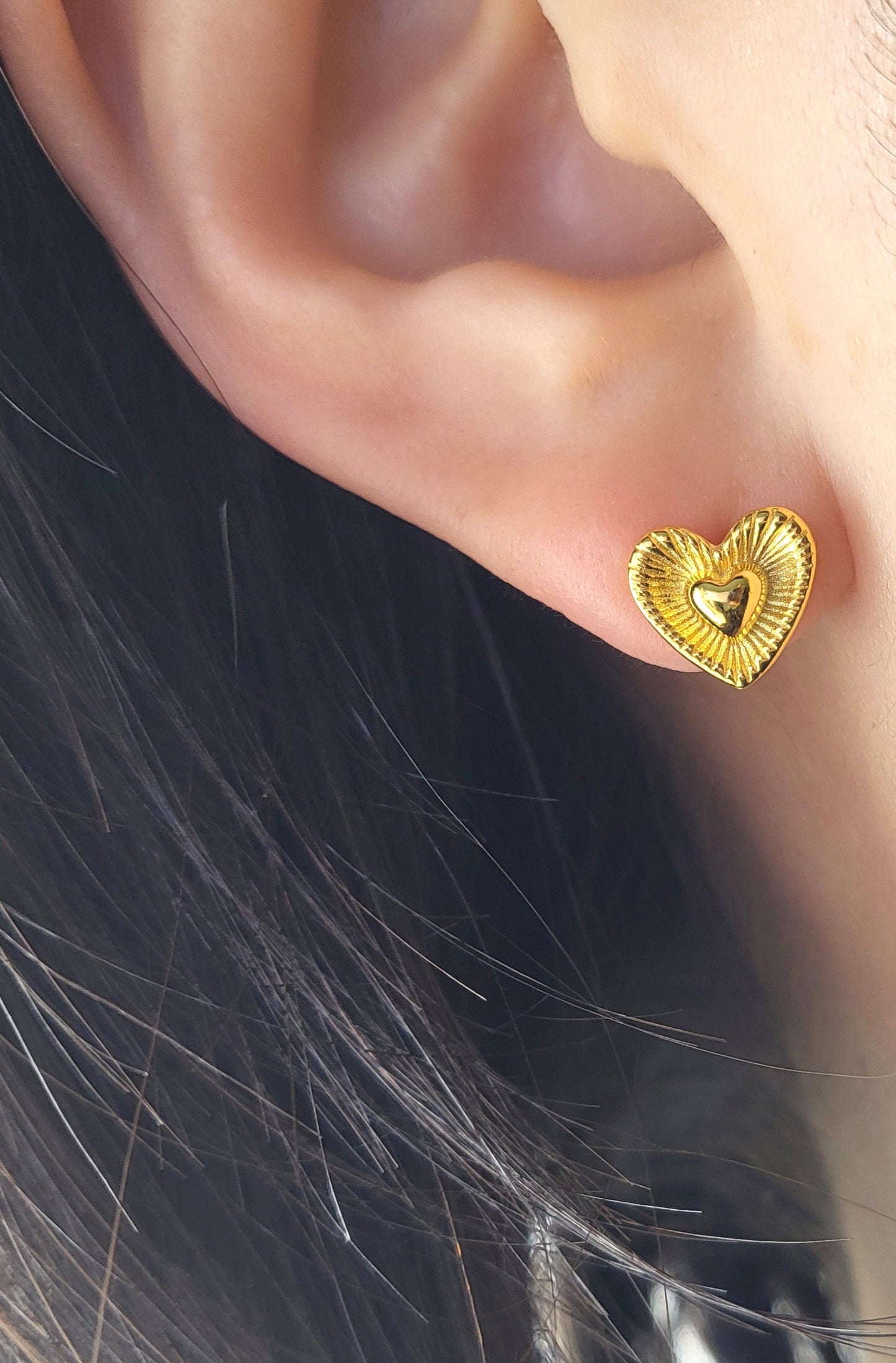 Sterling Silver Gold Plated Double Heart Studs
