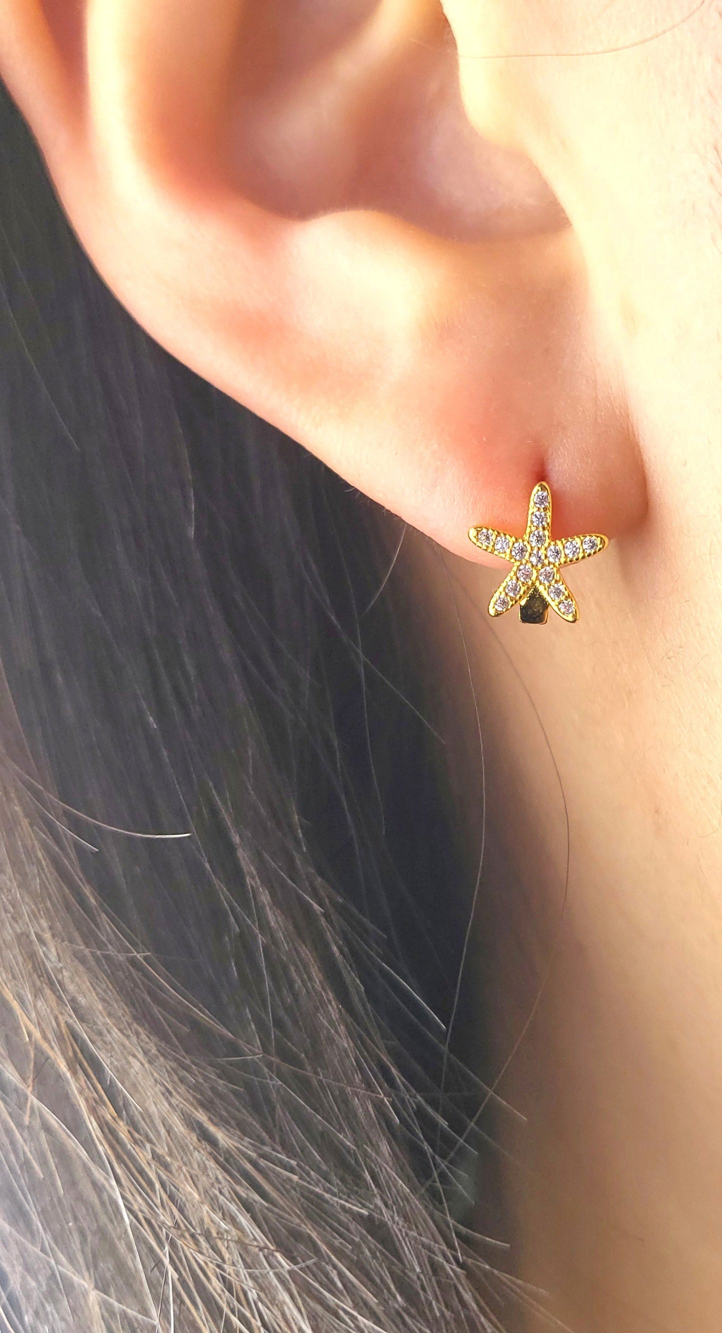 Sterling Silver Gold Plated Sparklling Starfish Huggies