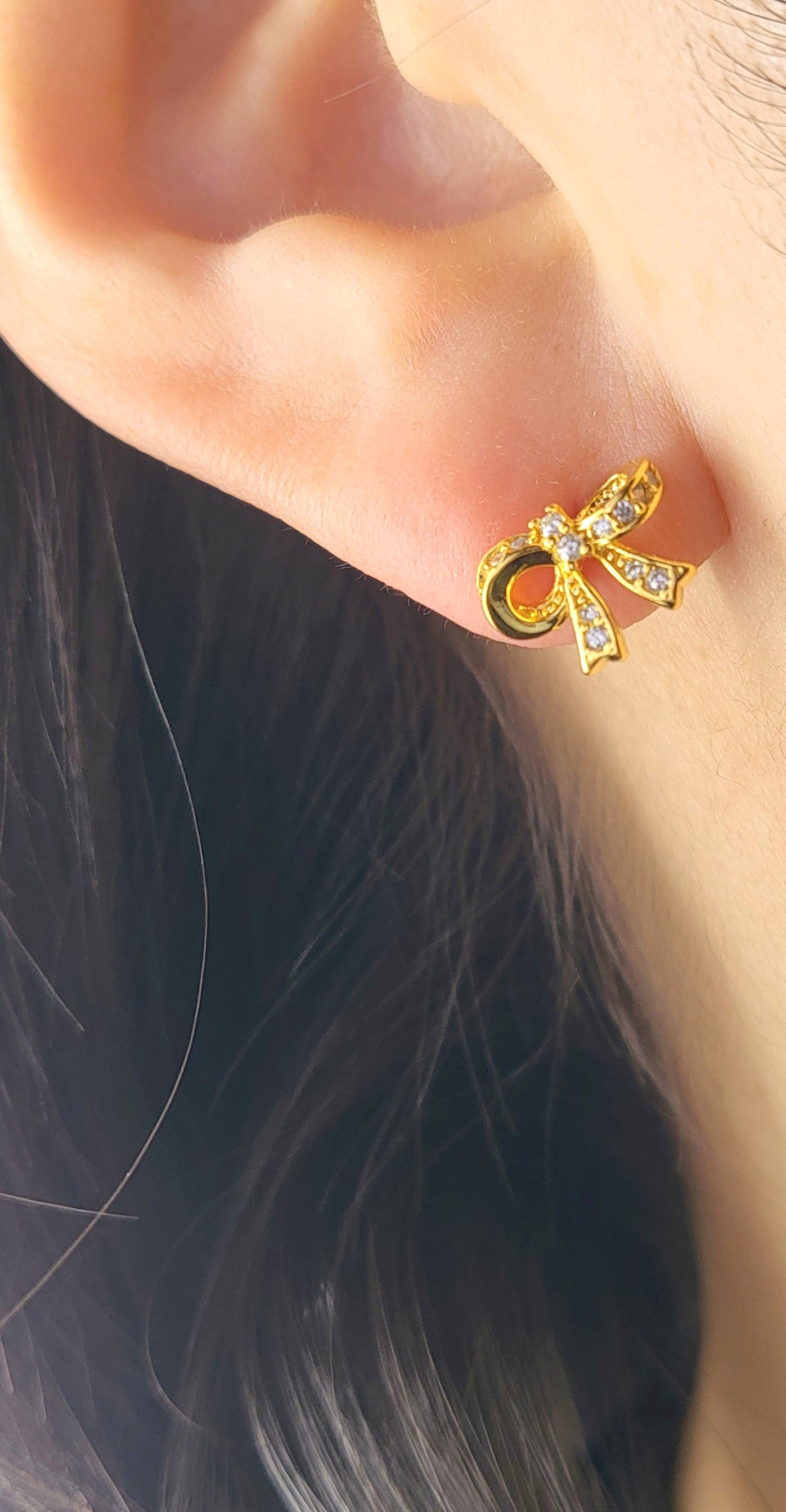 Gold Plated Sterling Silver Gilded Bow Stud Earrings