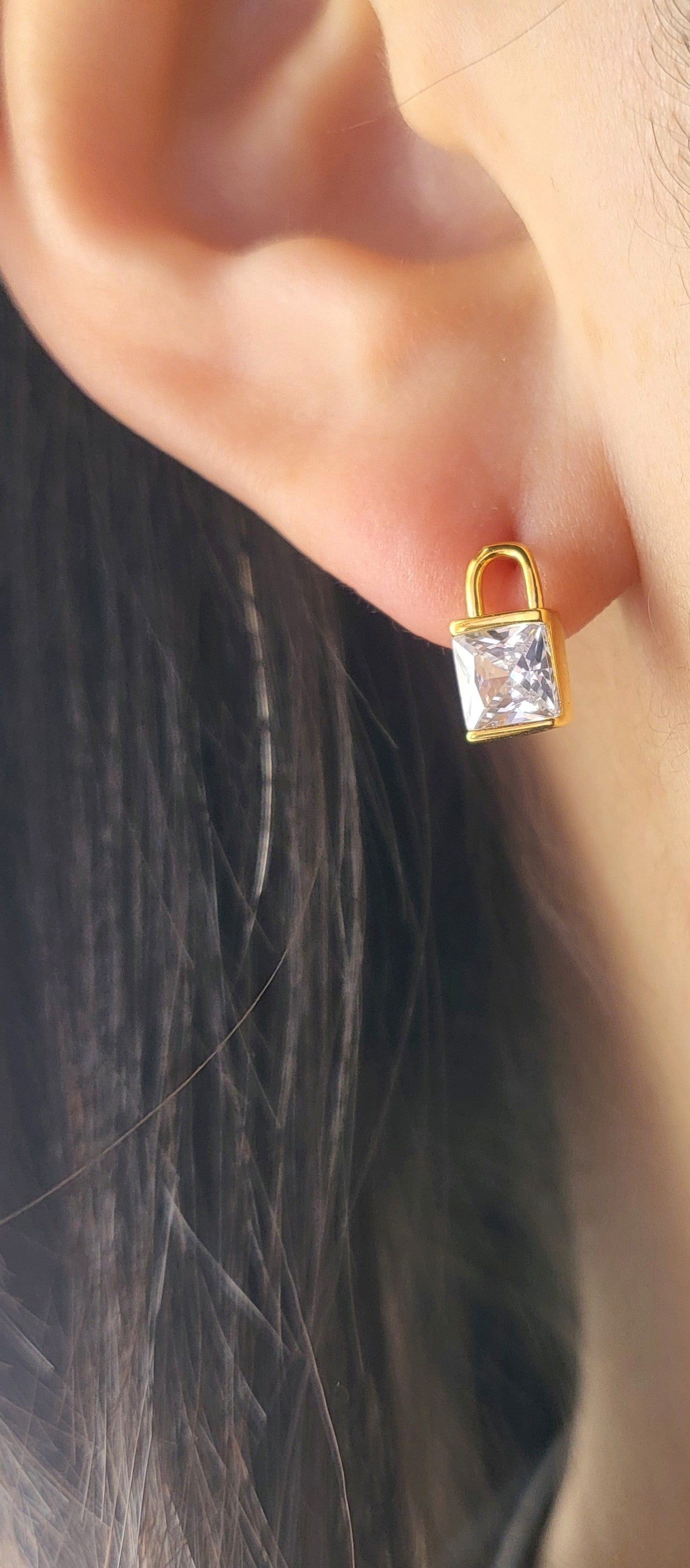 Sterling Silver Gold Plated Padlock Stud Earrings