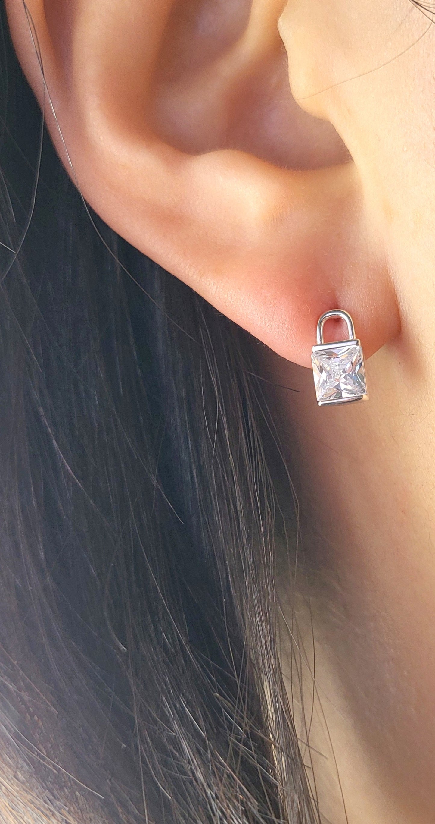 Sterling Silver Padlock Stud Earrings