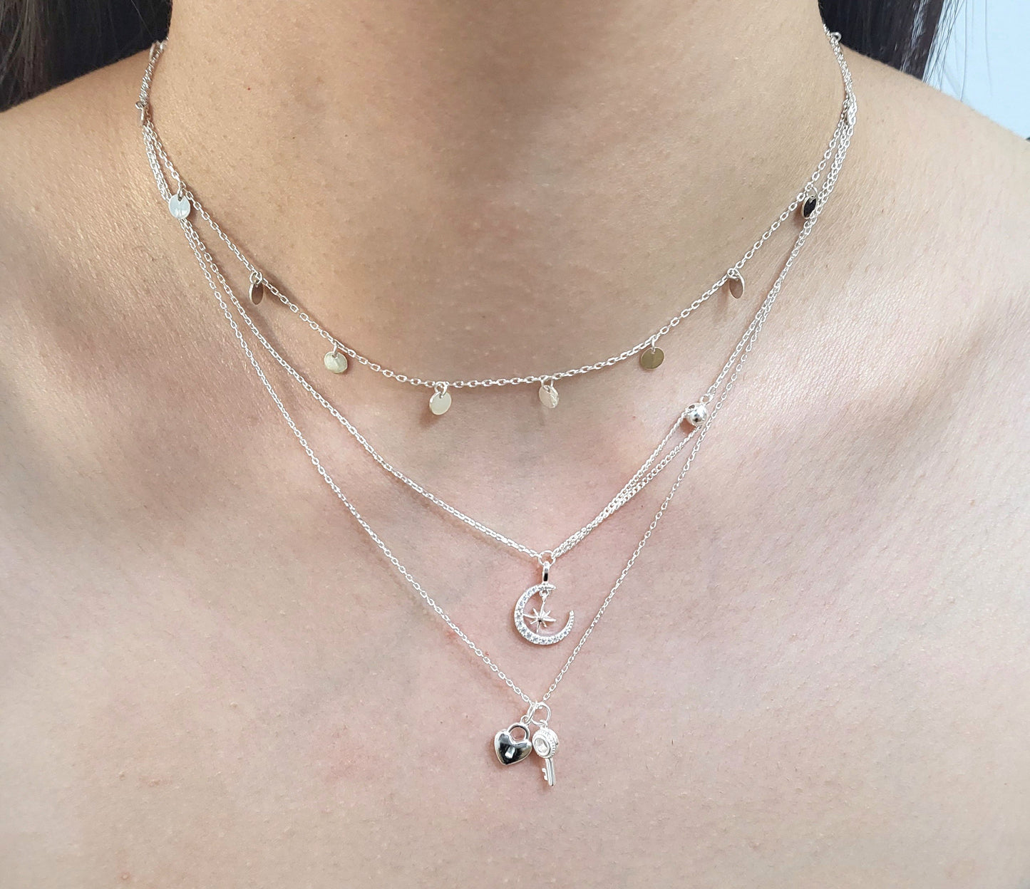 Sterling Silver Lock & Key Charm Necklace