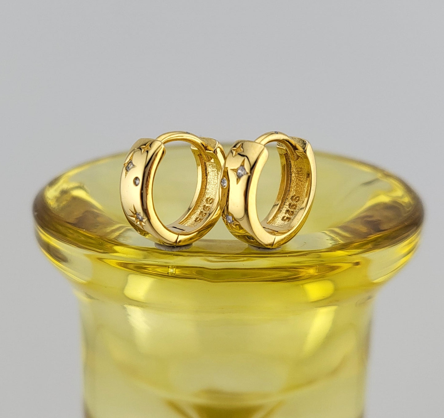 Sterling Silver Gold Plated Celestial Glow Huggies