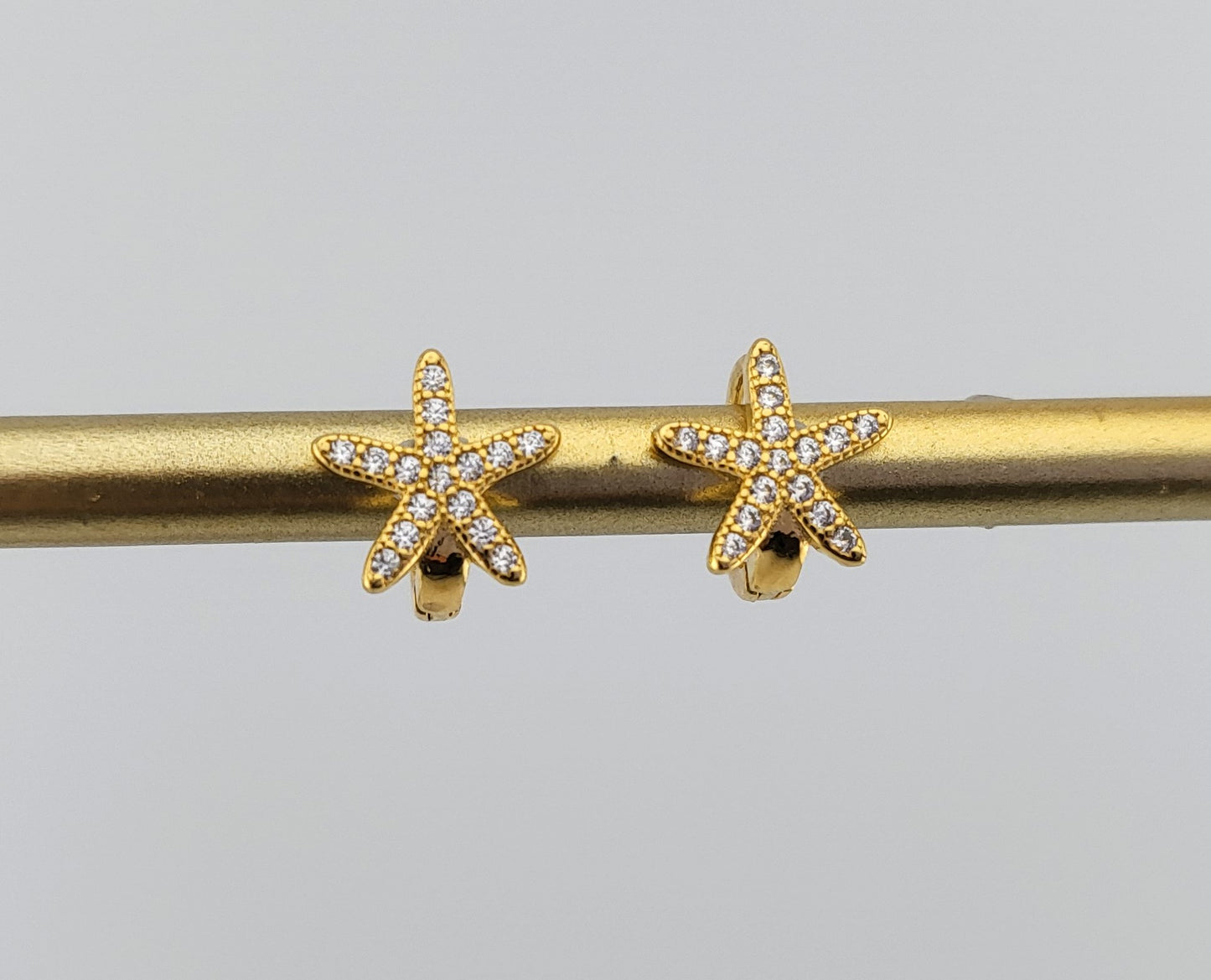Sterling Silver Gold Plated Sparklling Starfish Huggies