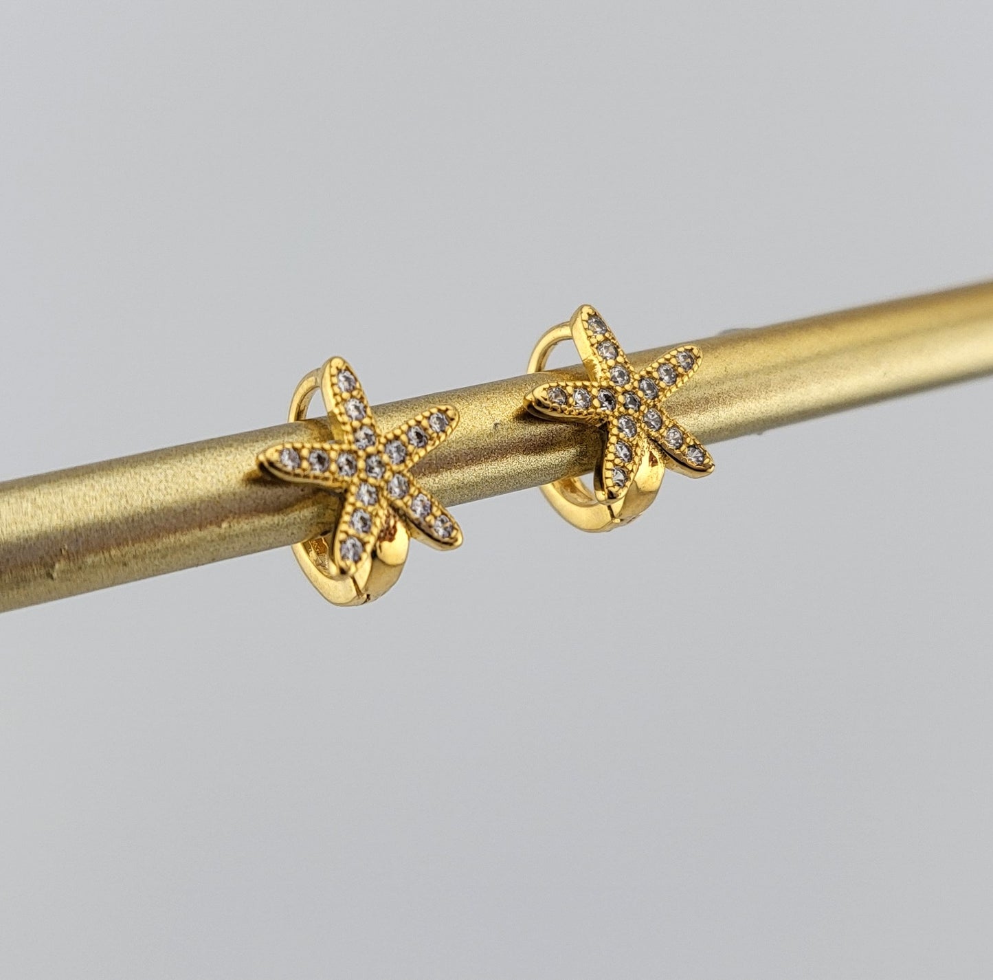 Sterling Silver Gold Plated Sparklling Starfish Huggies