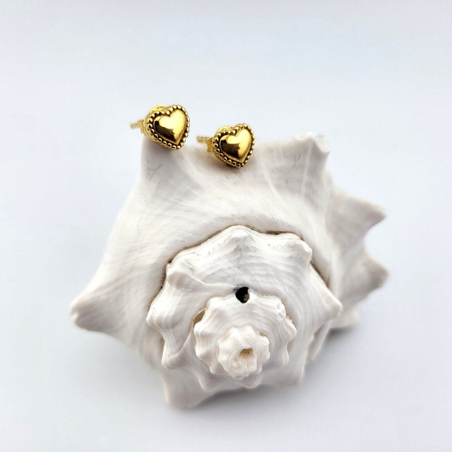 Sterling Silver Gold Plated Beaded Heart Stud