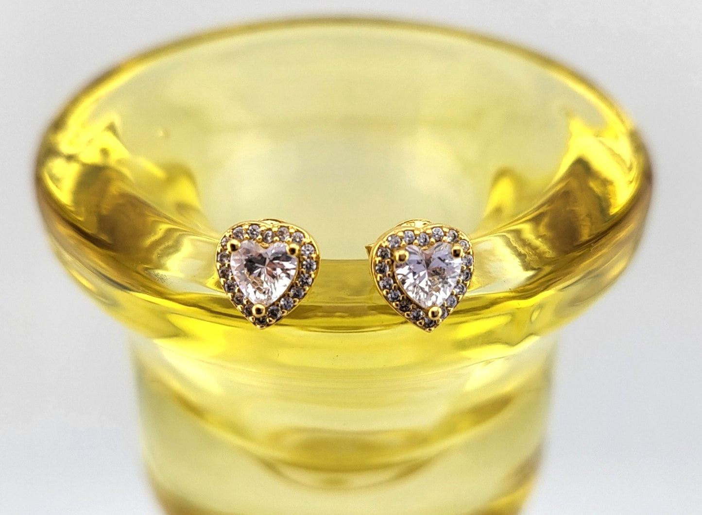 Gold Plated Sterling Silver Sparkle Heart Stud