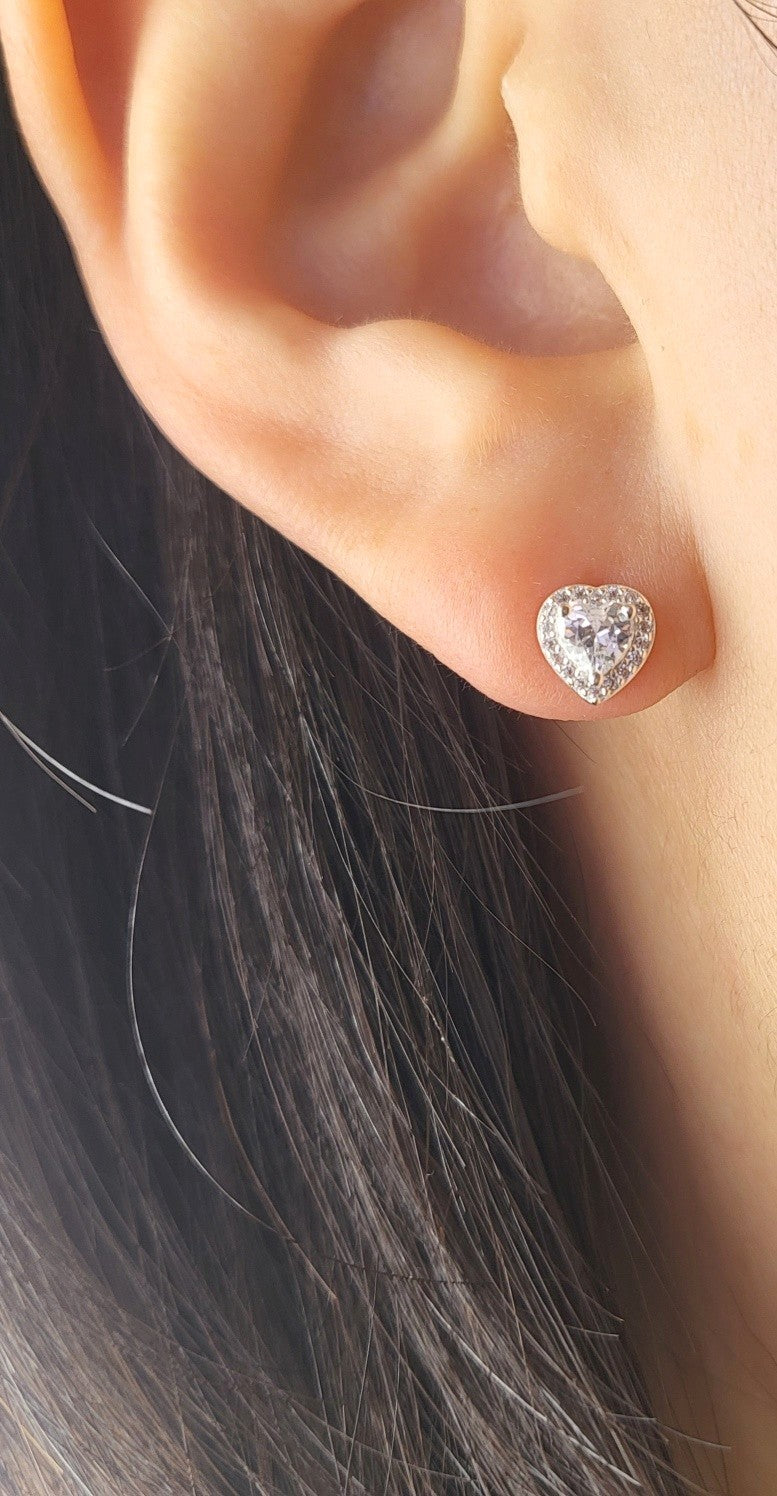 Sterling Silver Sparkle Heart Stud