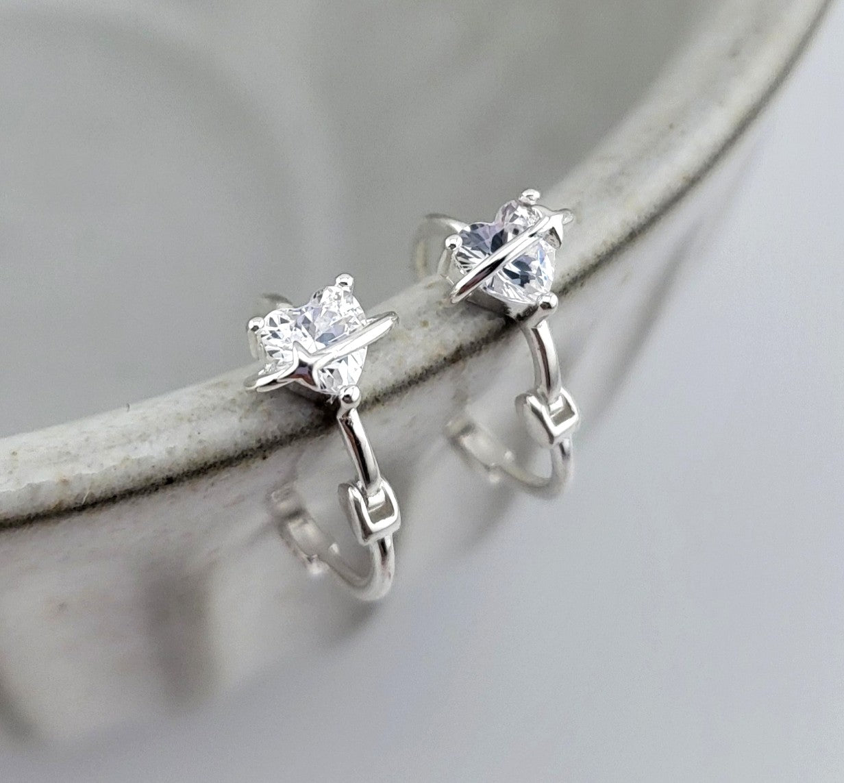 Sterling Silver Starlit Orbiting Heart Huggies