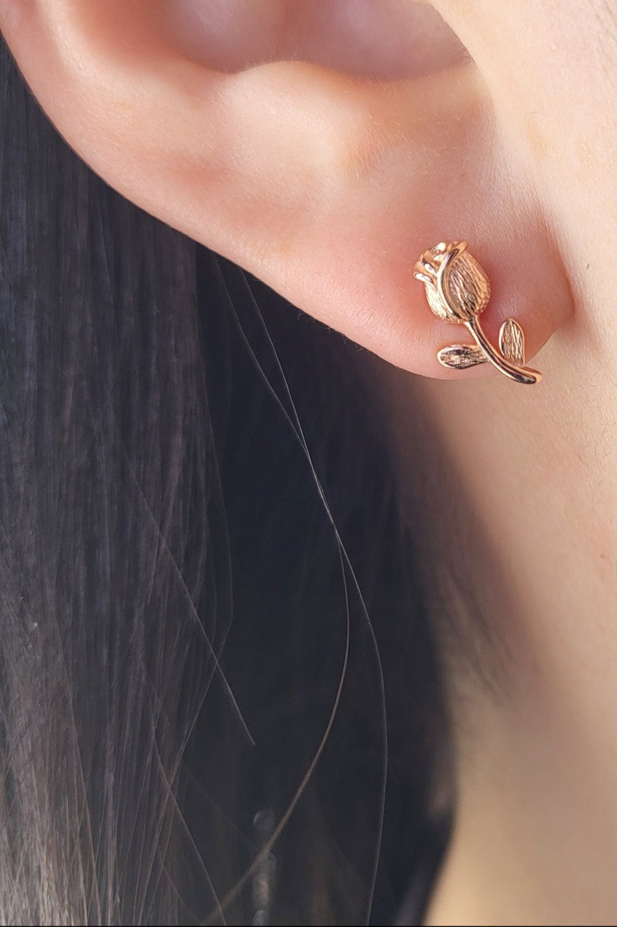 Rose Gold Plated Sterling Silver Rosebud Whisper Stud Earrings