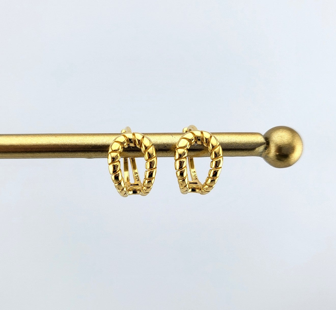 Gold Plated Sterling Silver Twist Rope Huggies Earrings