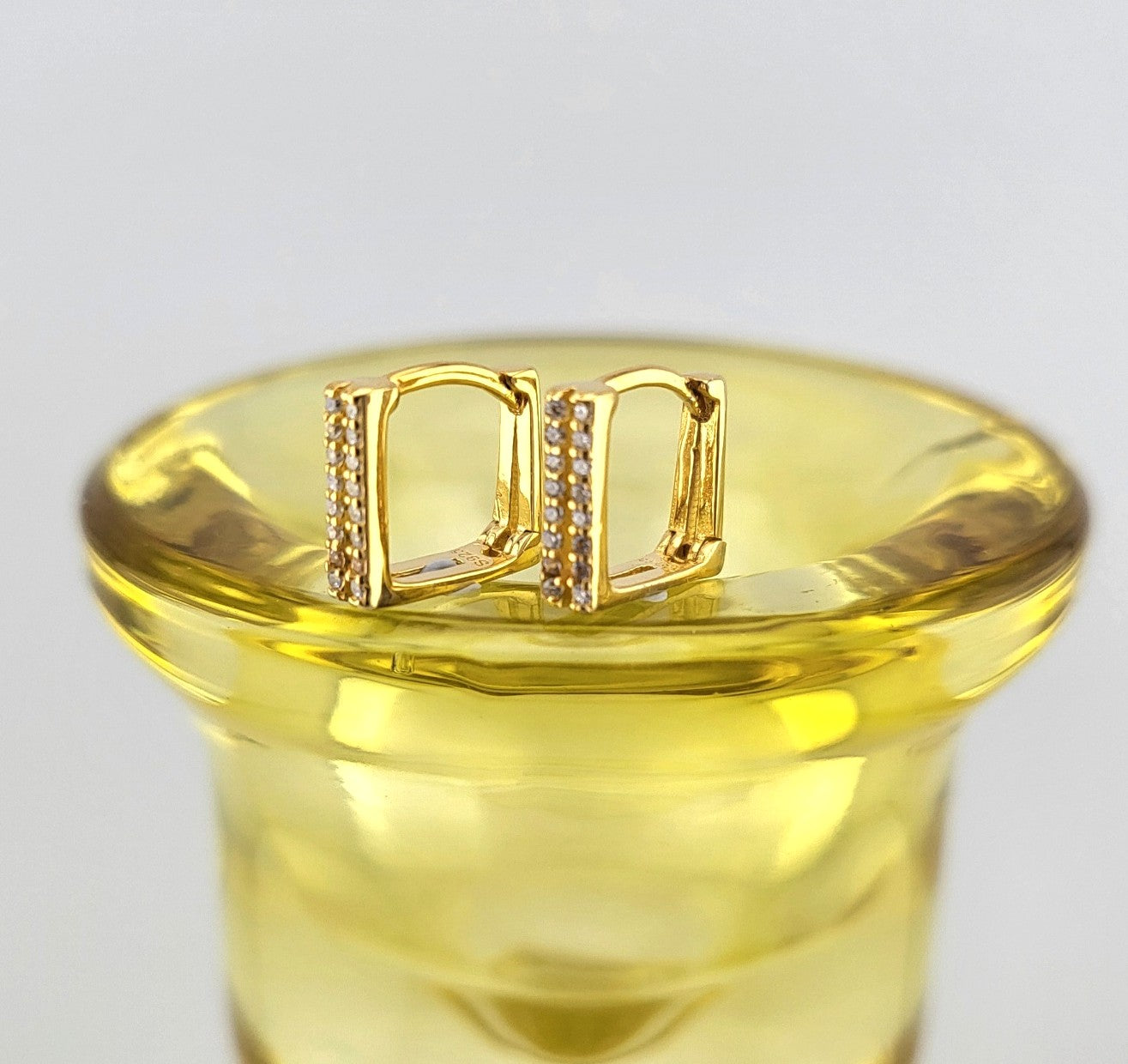 Gold Plated Sterling Silver Pavé Rectangle Huggies