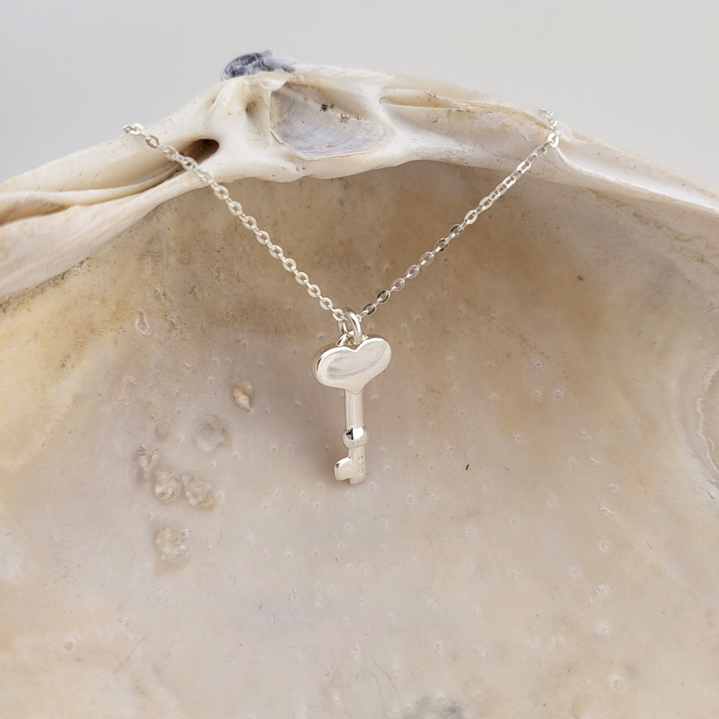 Sterling Silver Heart Key Necklace