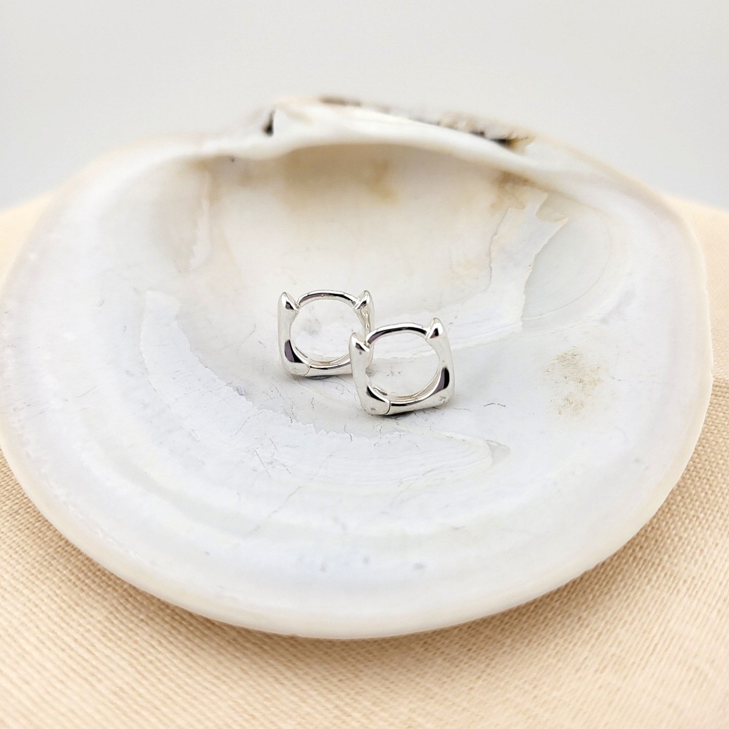 Sterling Silver Organic Square Huggies
