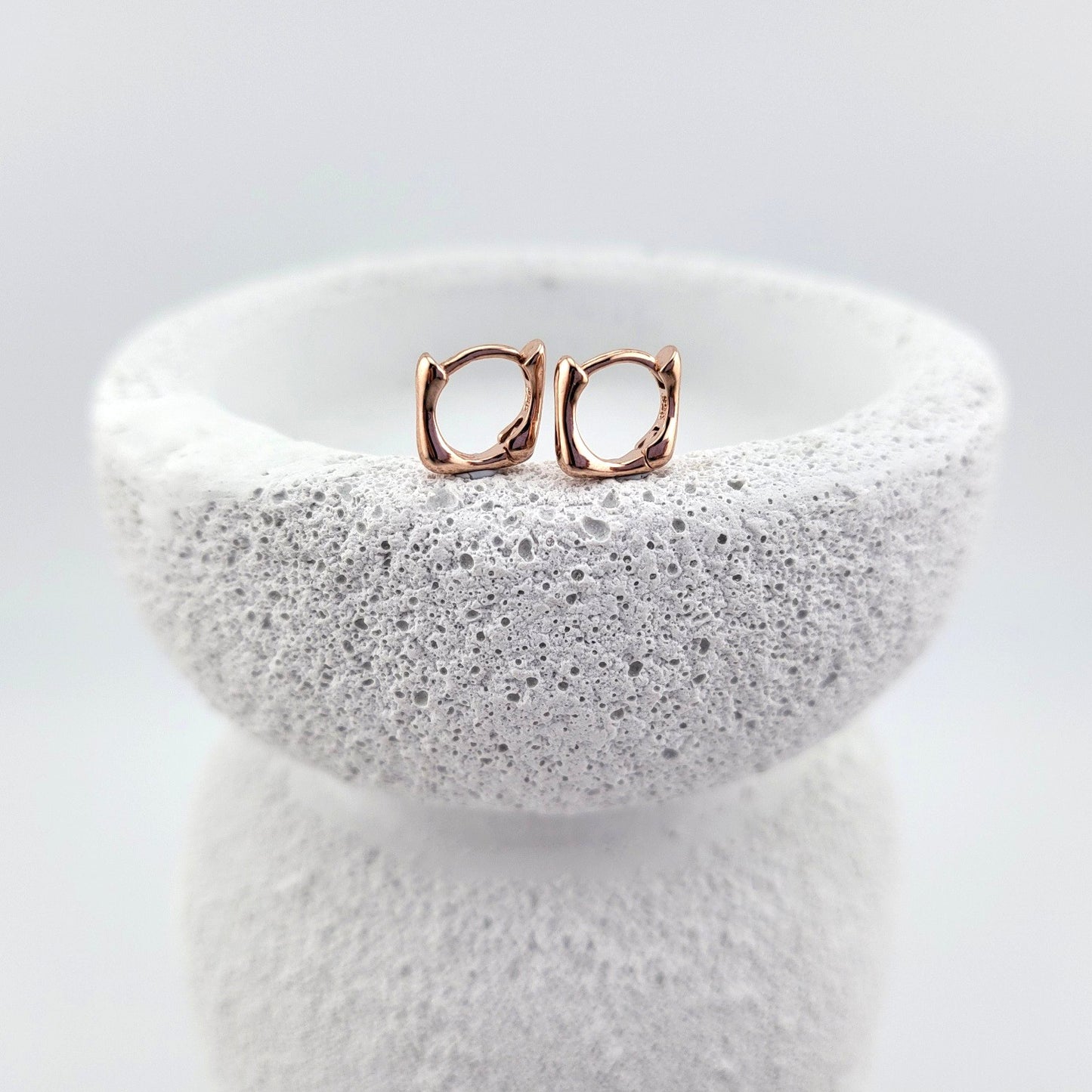 Rose Gold Plated Sterling Silver Organic Square Huggies