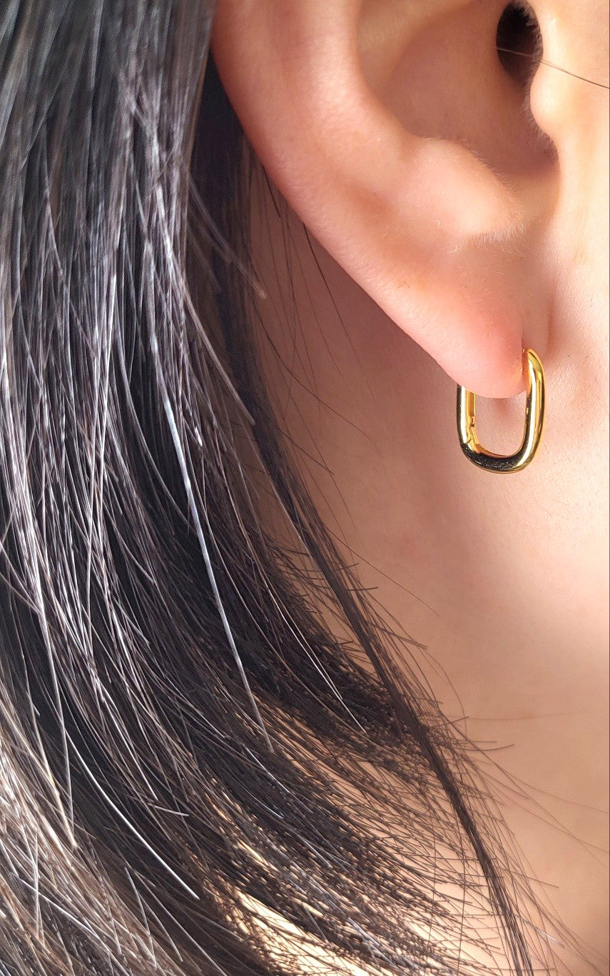 Gold Plated Sterling Silver Fluid Square Huggies
