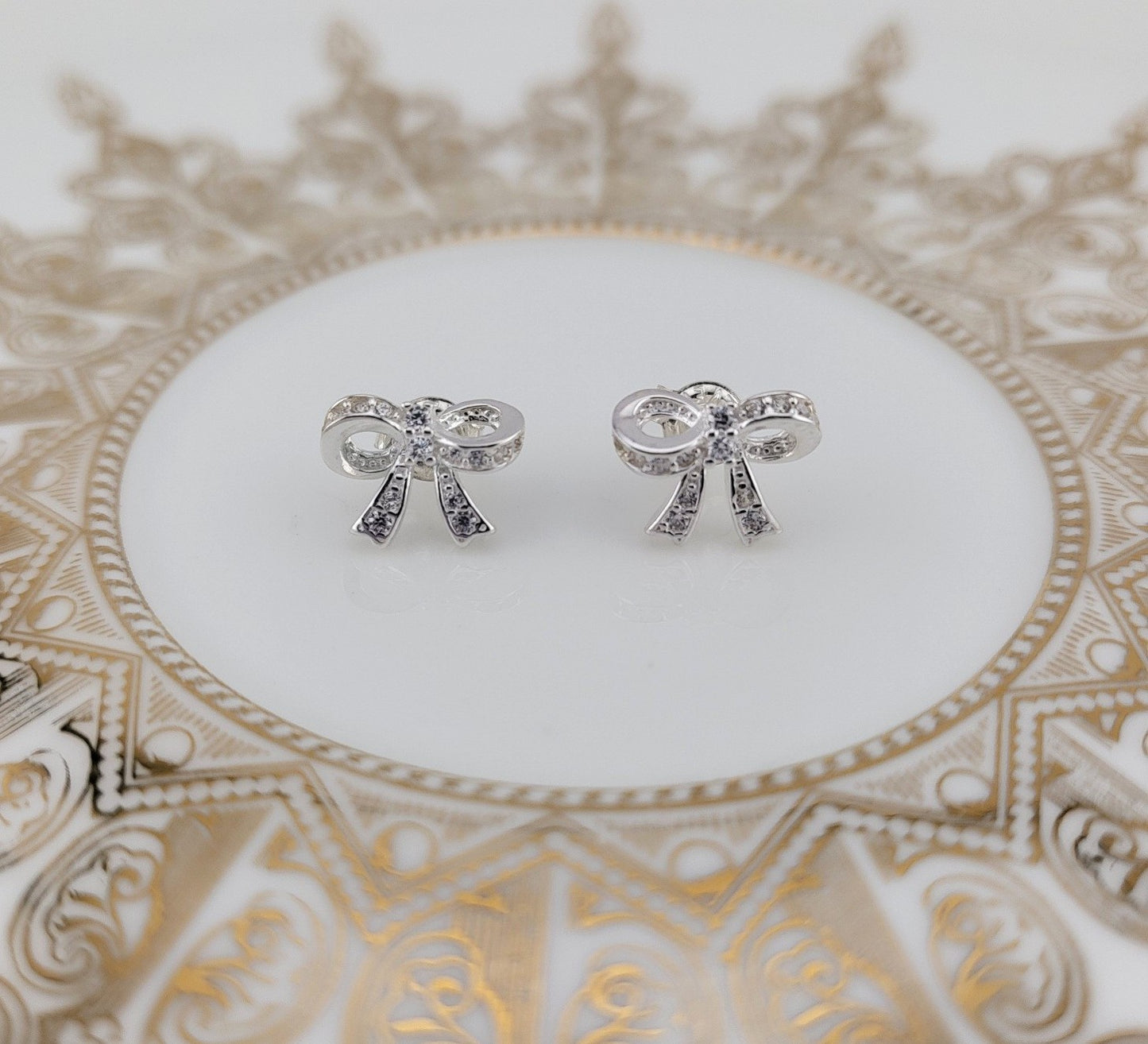 Sterling Silver Gilded Bow Stud Earrings