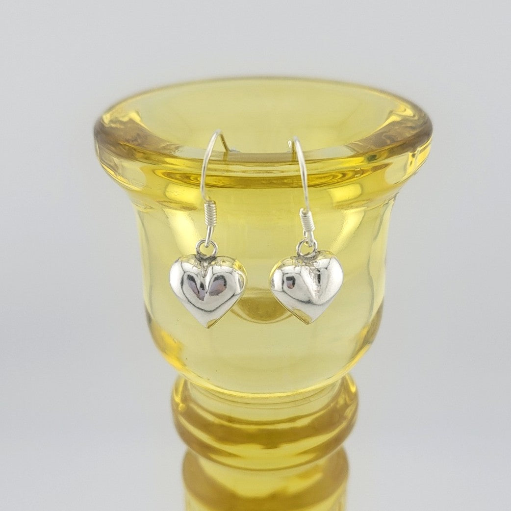 Sterling Silver Puffed Heart Drop Earrings