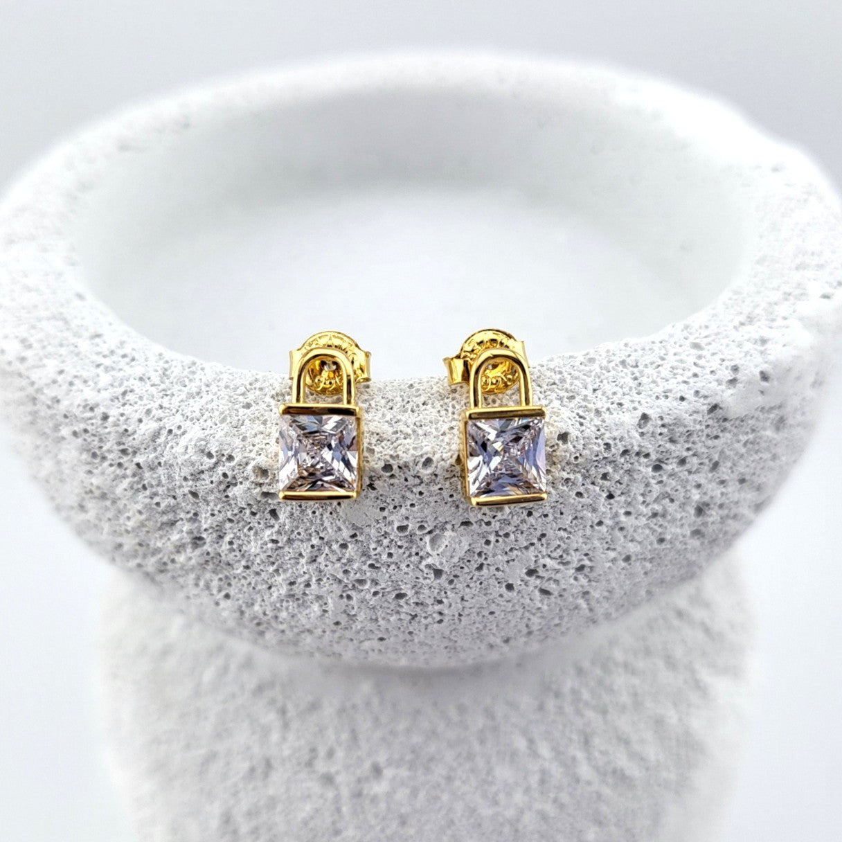 Sterling Silver Gold Plated Padlock Stud Earrings