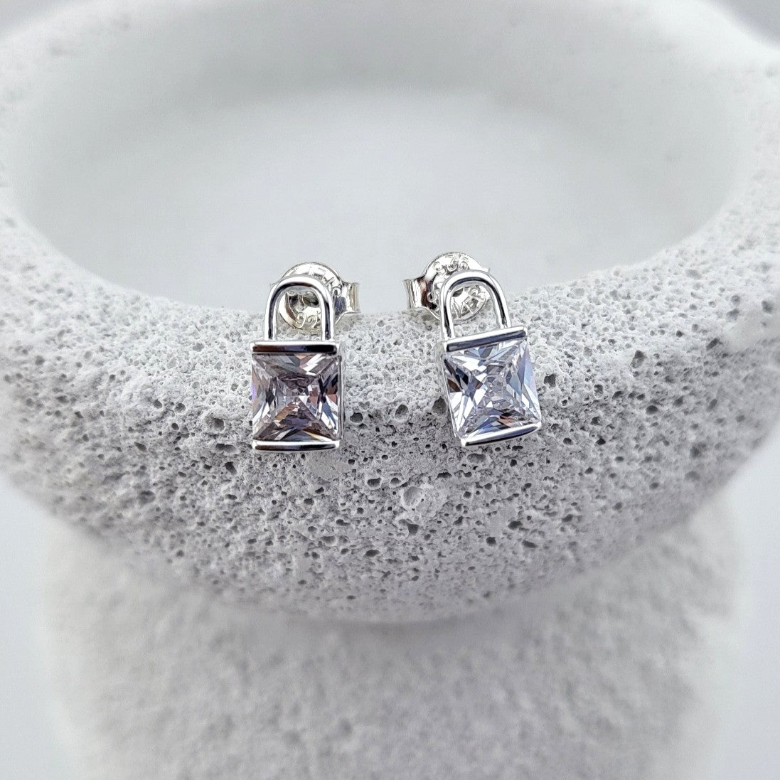 Sterling Silver Padlock Stud Earrings