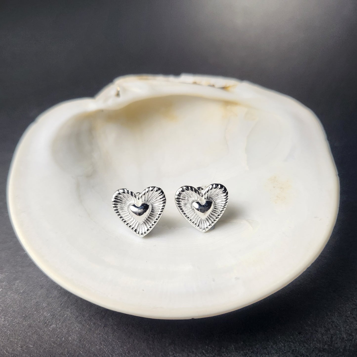 Sterling Silver Double Heart Stud Earrings