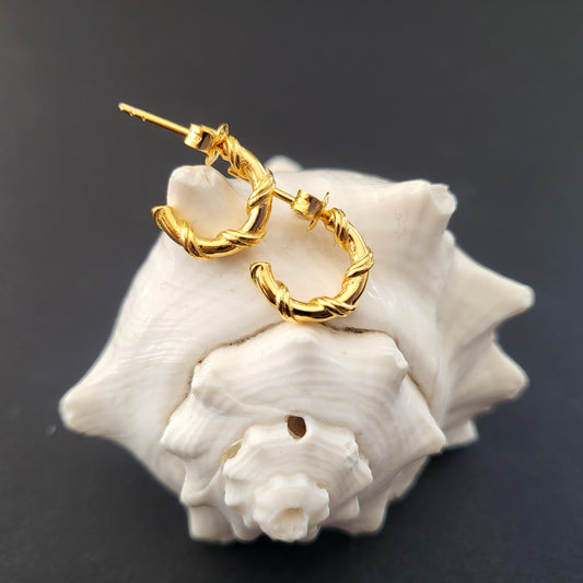 Gold Plated Sterling Silver Twisted Rope Huggies