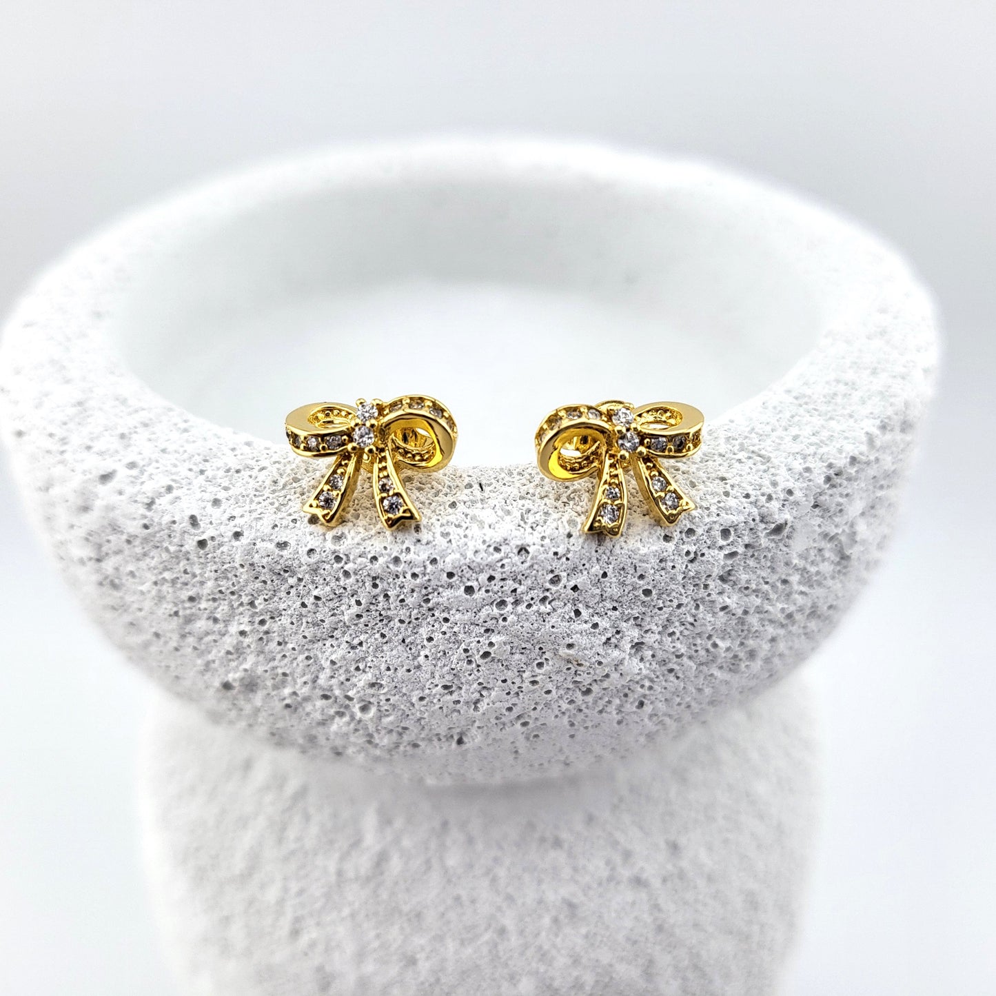 Gold Plated Sterling Silver Gilded Bow Stud Earrings