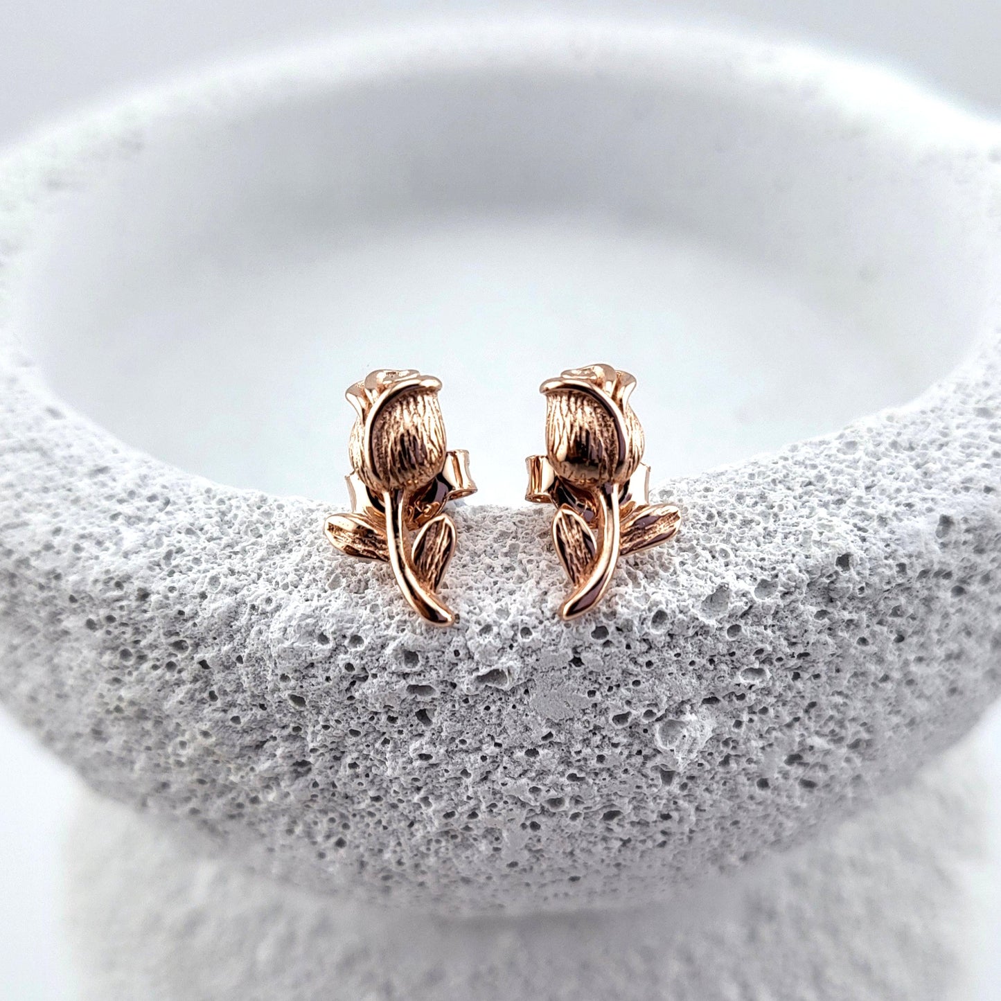 Rose Gold Plated Sterling Silver Rosebud Whisper Stud Earrings