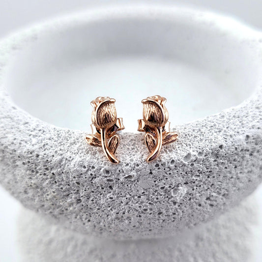 Rose Gold Plated Sterling Silver Rosebud Whisper Stud Earrings