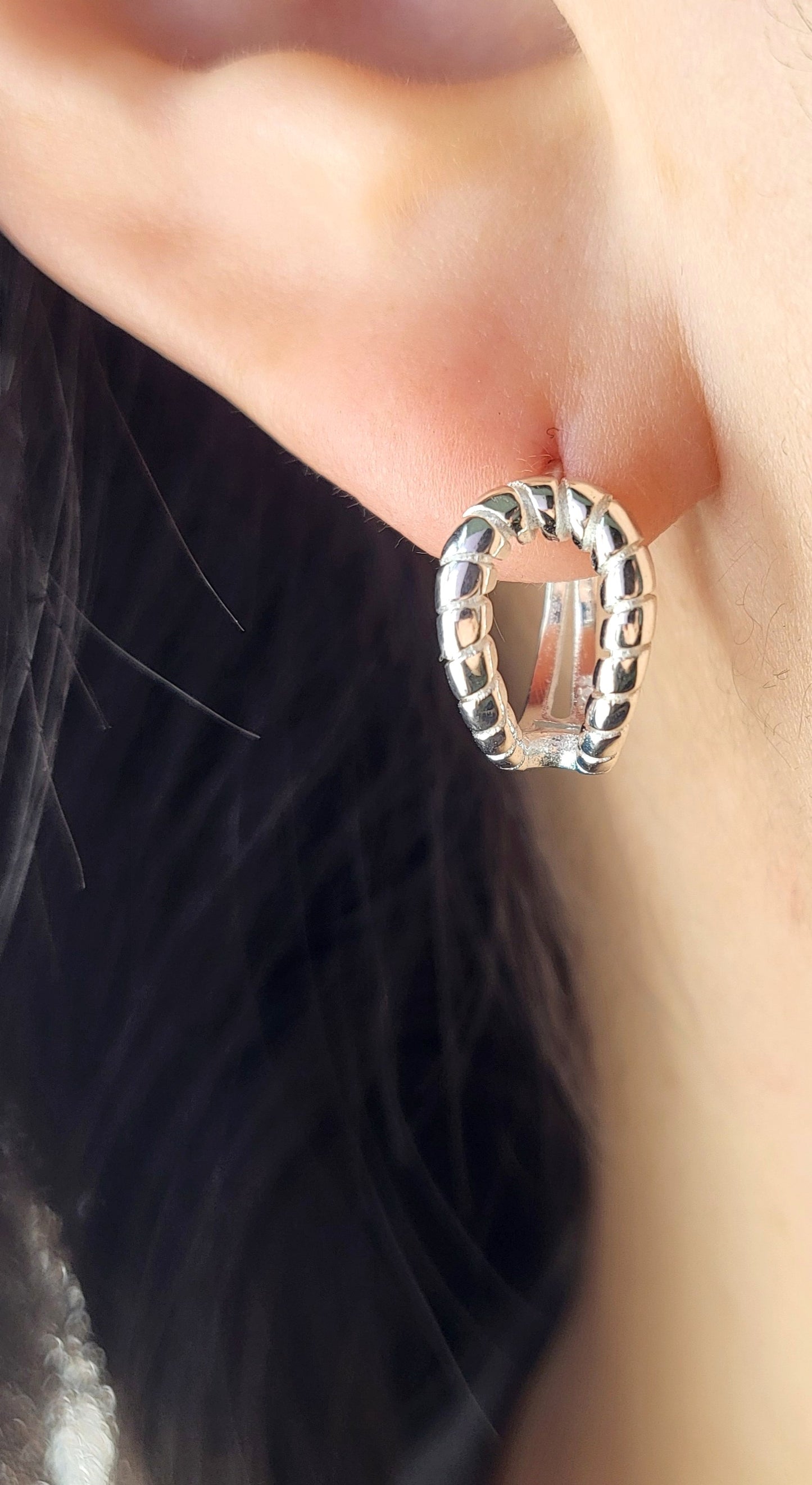 Sterling Silver Twist Rope Huggies Earrings
