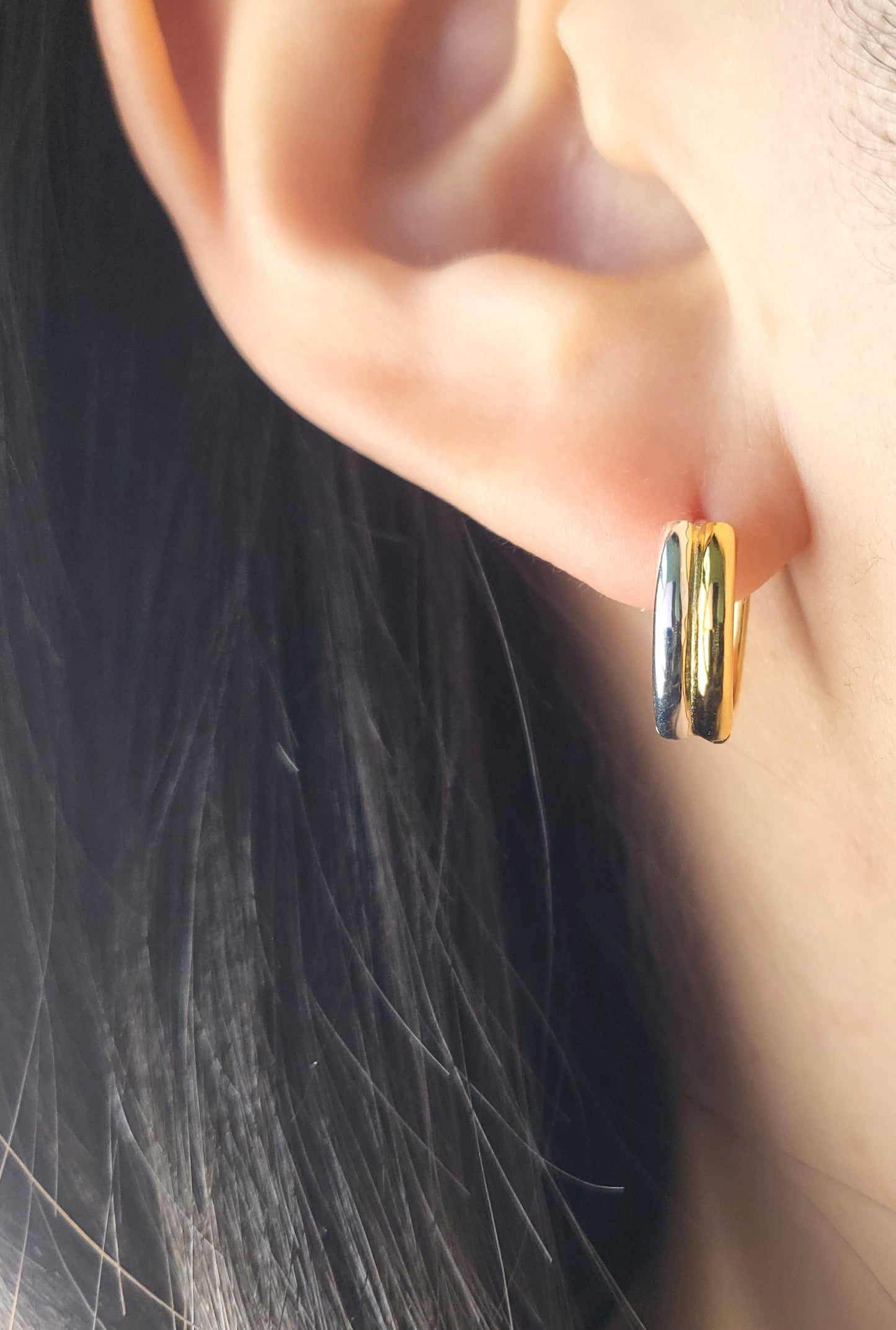 Gold Plated Sterling Silver Two-Tone Huggies Earrings