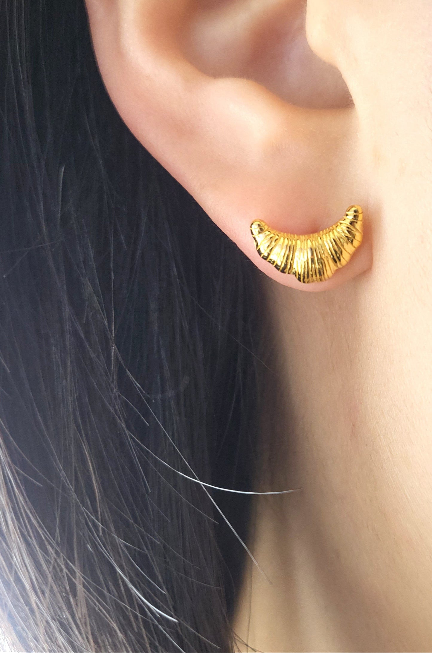 Gold Plated Sterling Silver Croissant Stud Earrings