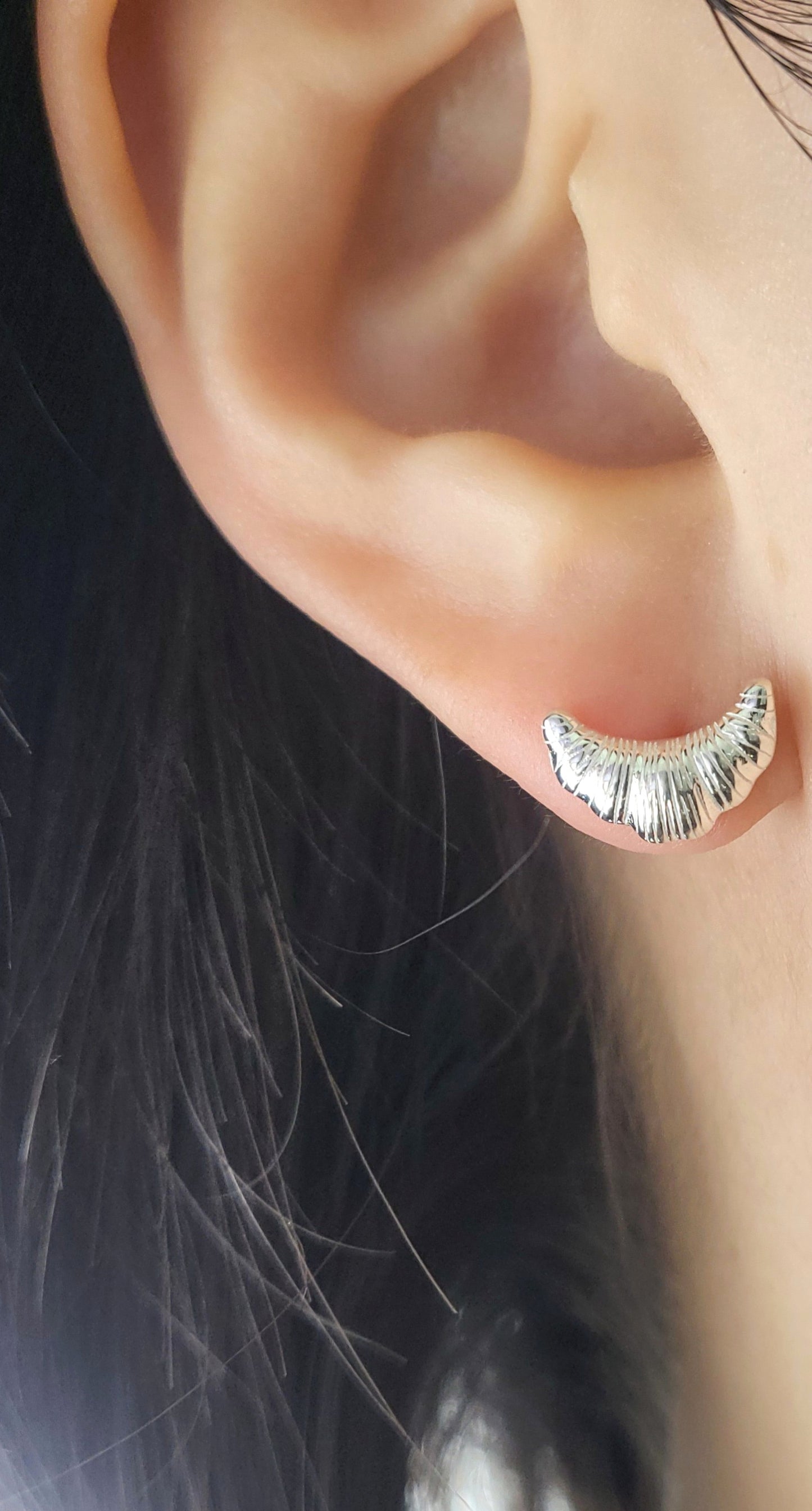 Sterling Silver Croissant Stud Earrings