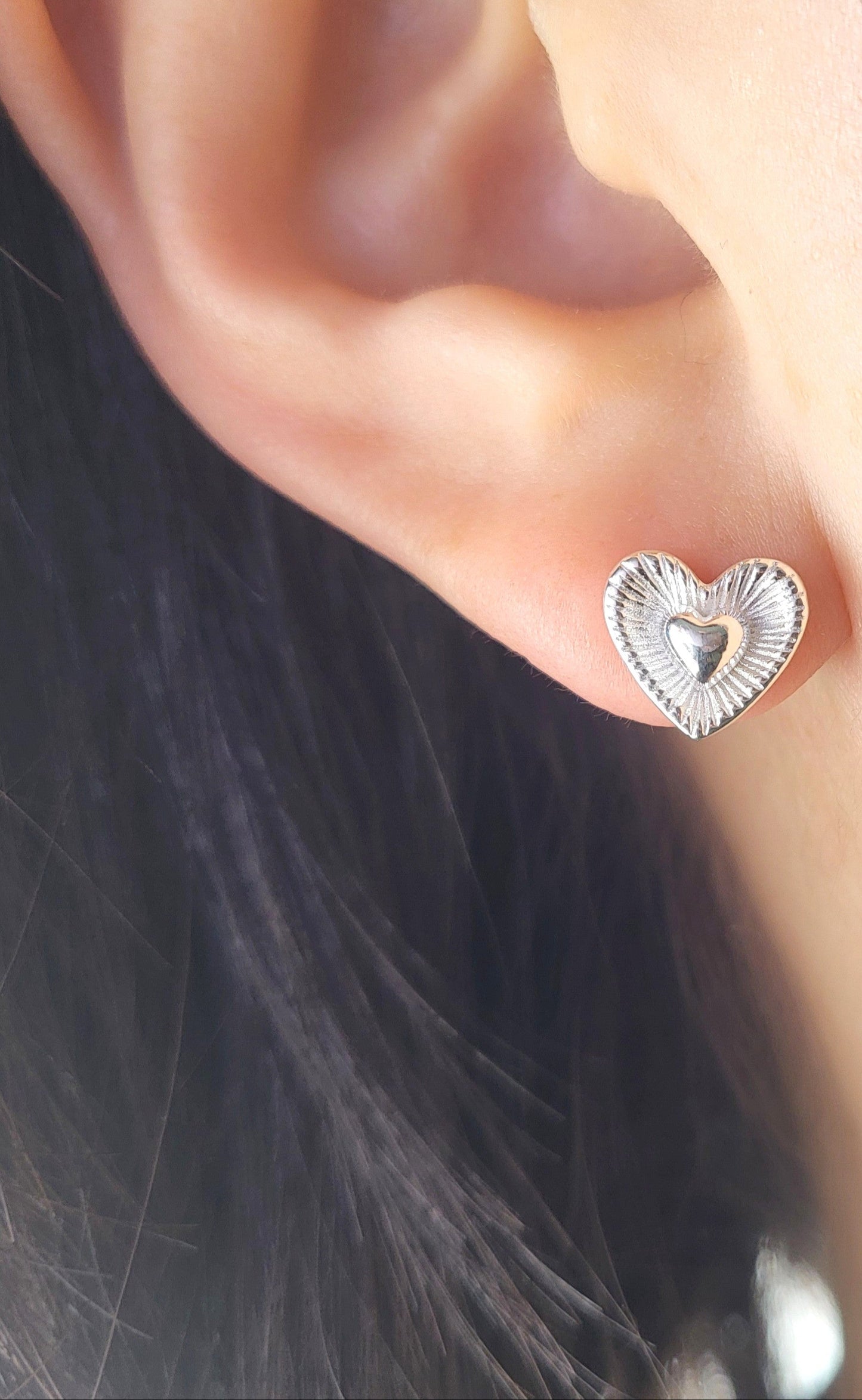 Sterling Silver Double Heart Stud Earrings