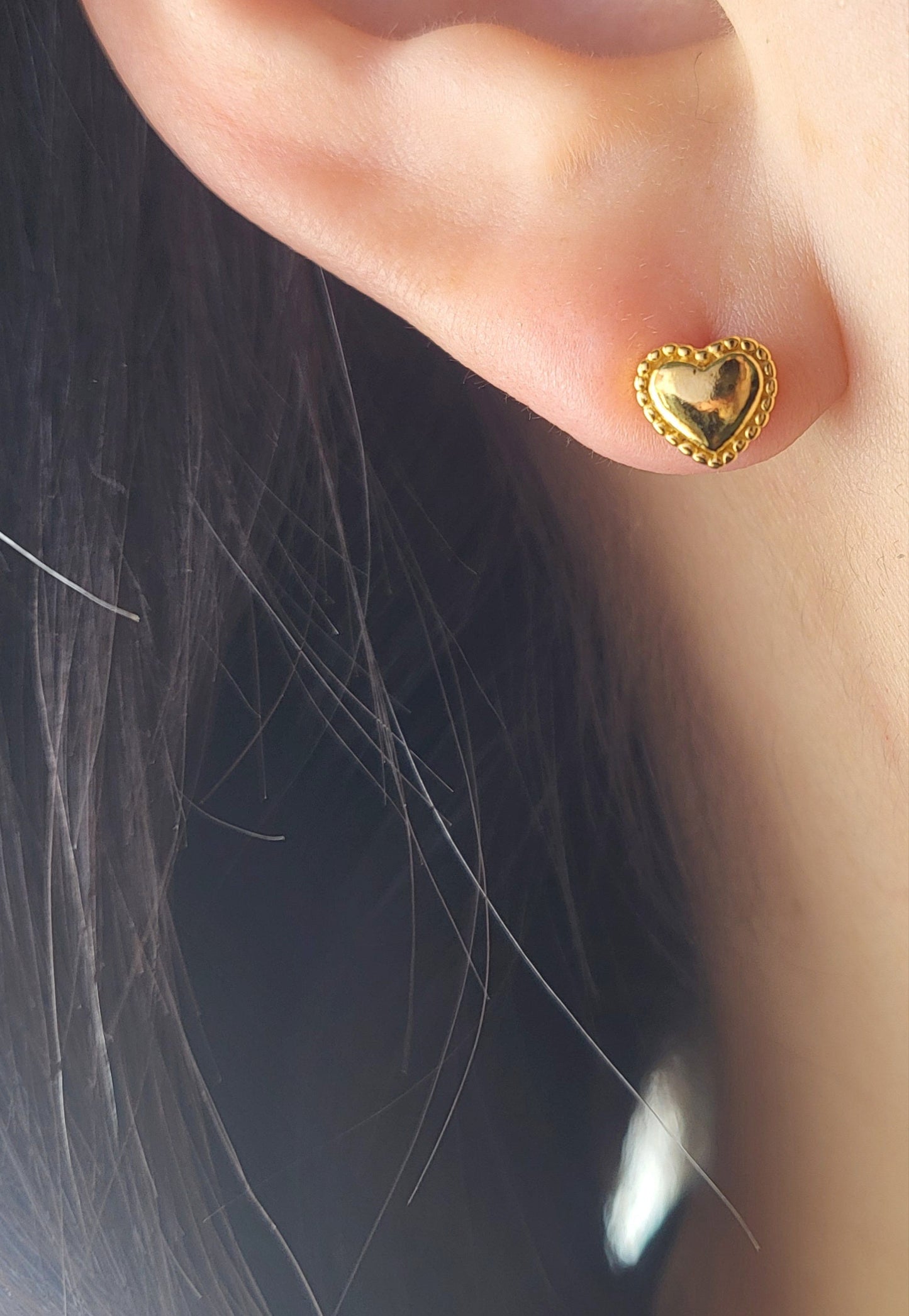 Sterling Silver Gold Plated Beaded Heart Stud