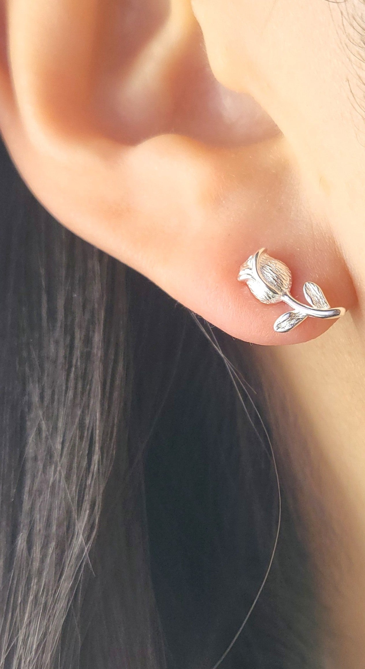 Sterling Silver Rosebud Whisper Stud Earrings
