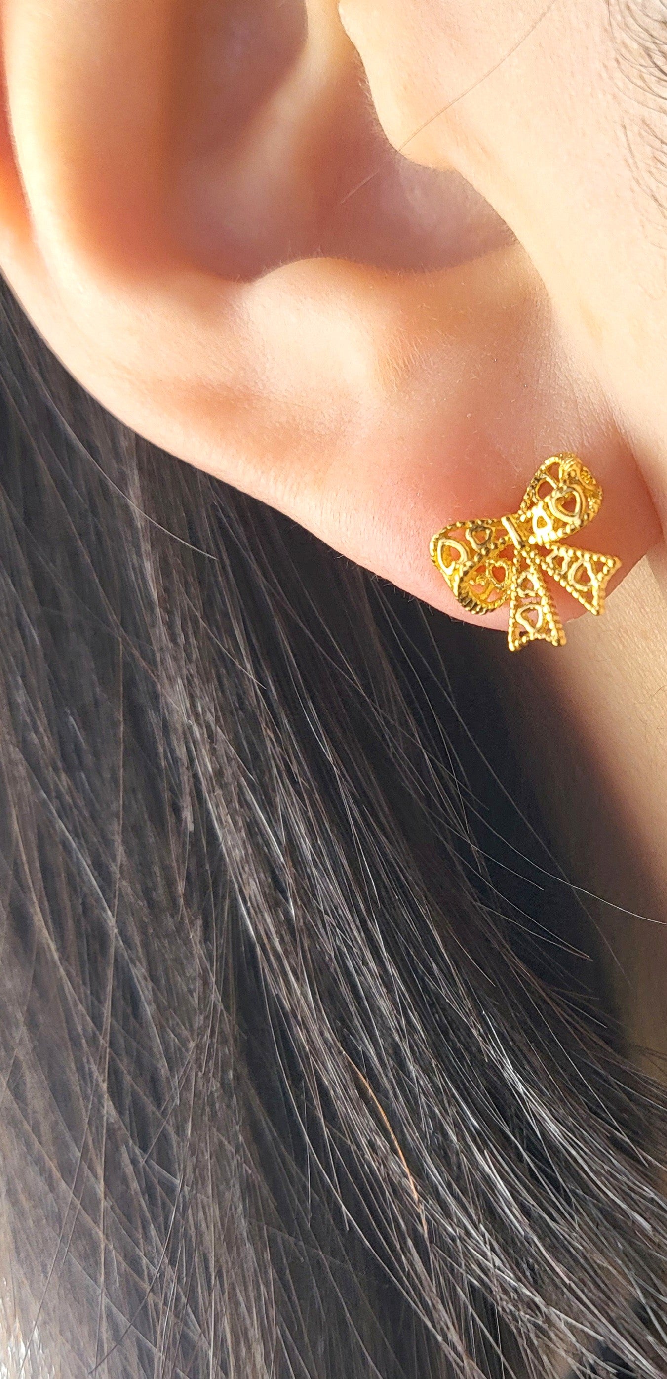 Gold Plated Sterling Silver Lacy Bow Stud Earrings