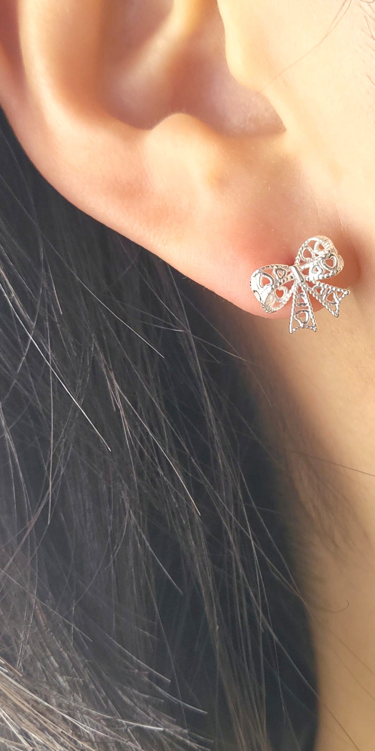 Sterling Silver Lacy Bow Stud Earrings