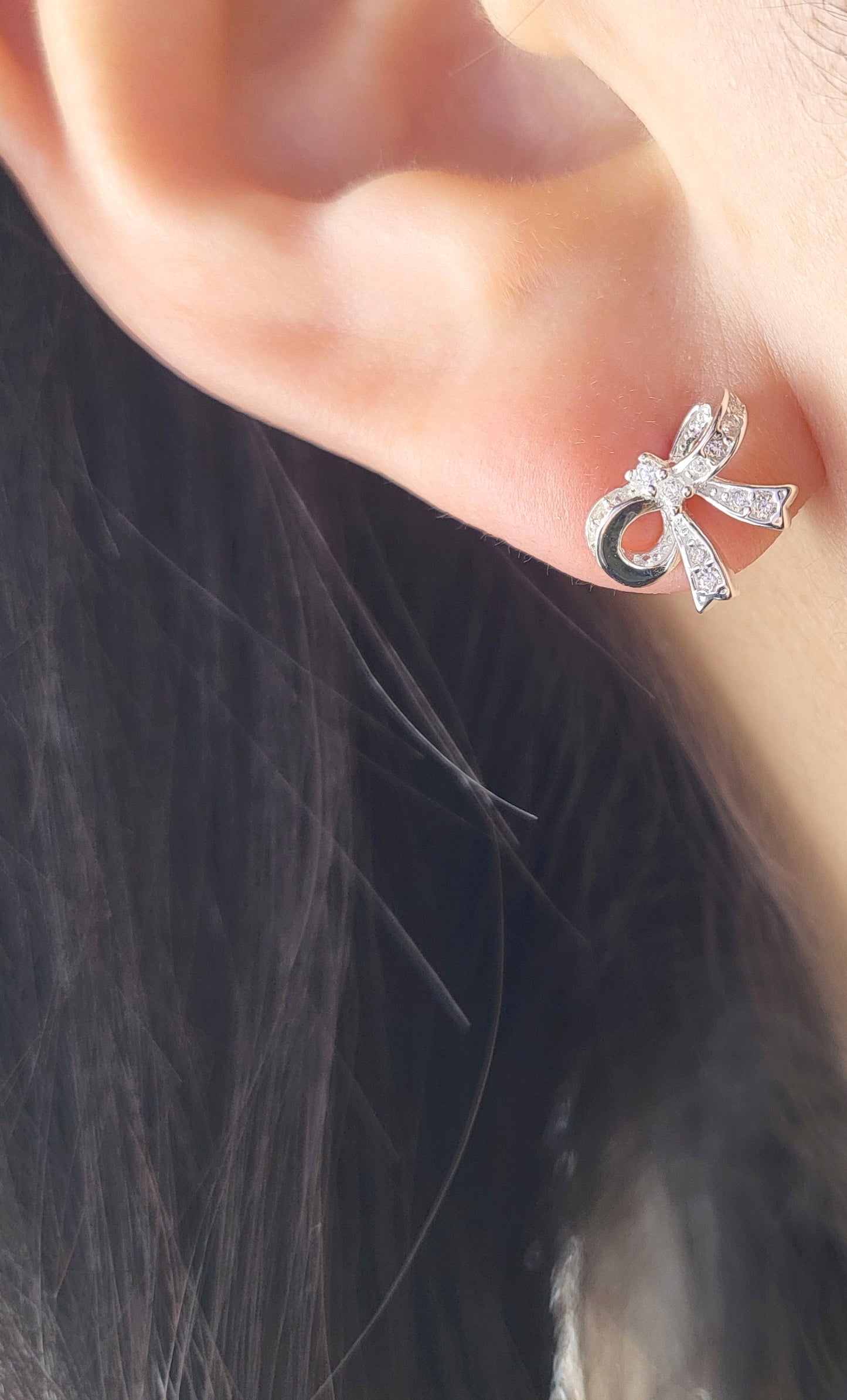 Sterling Silver Gilded Bow Stud Earrings