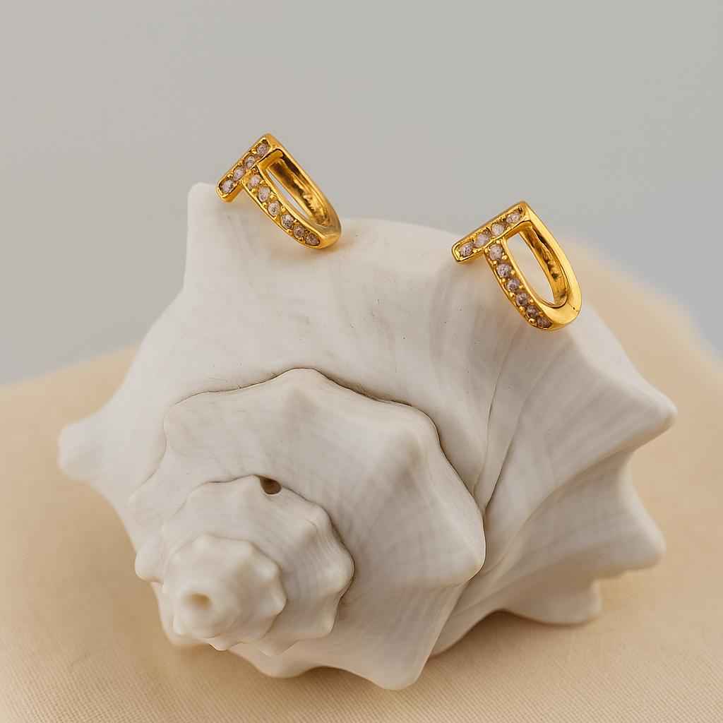 Sterling Silver Gold Plated Sterling Silver T-Bar Sparkle Huggies Earrings