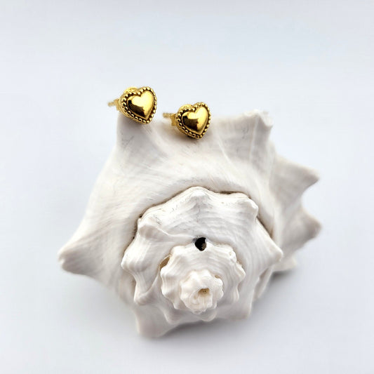 Sterling Silver Gold Plated Beaded Heart Stud