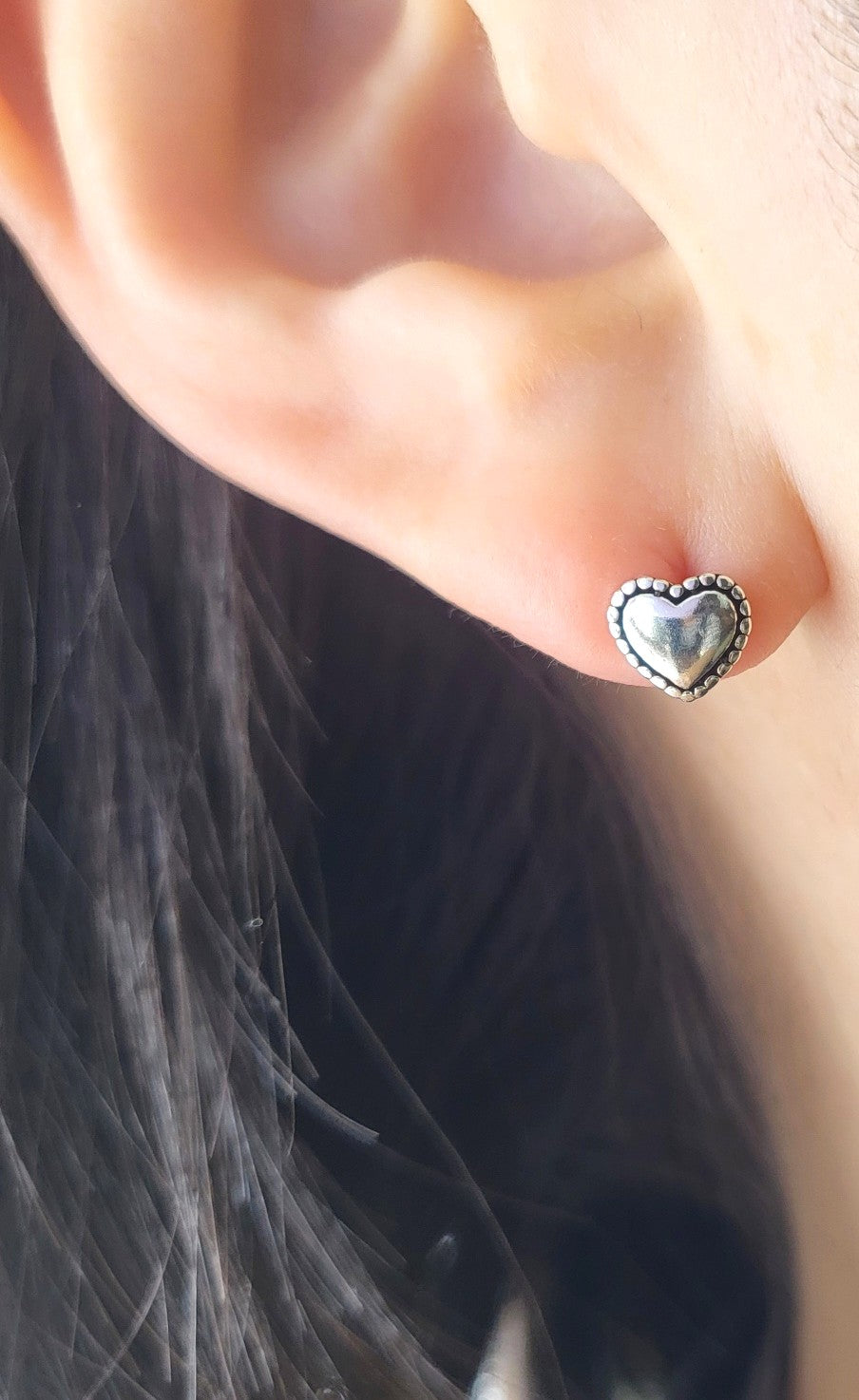 Sterling Silver Beaded Heart Stud Earrings