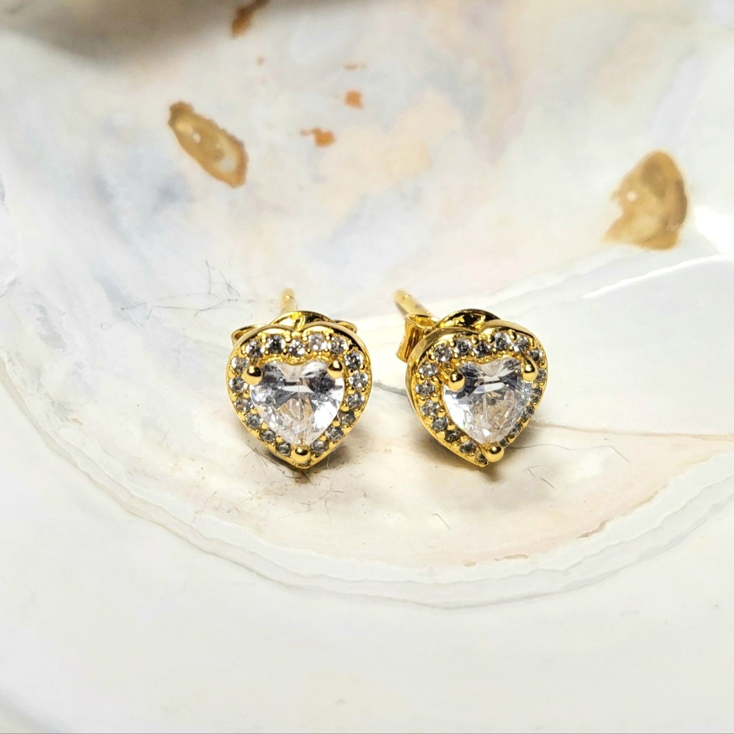 Gold Plated Sterling Silver Sparkle Heart Stud