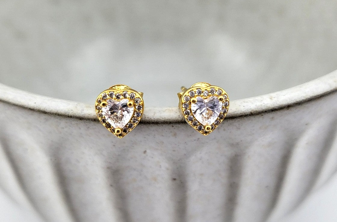 Gold Plated Sterling Silver Sparkle Heart Stud