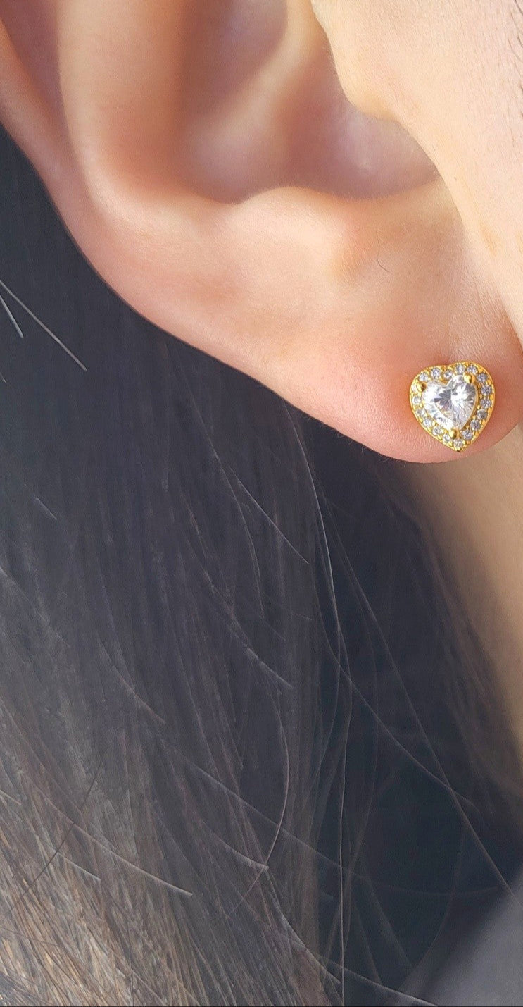Gold Plated Sterling Silver Sparkle Heart Stud