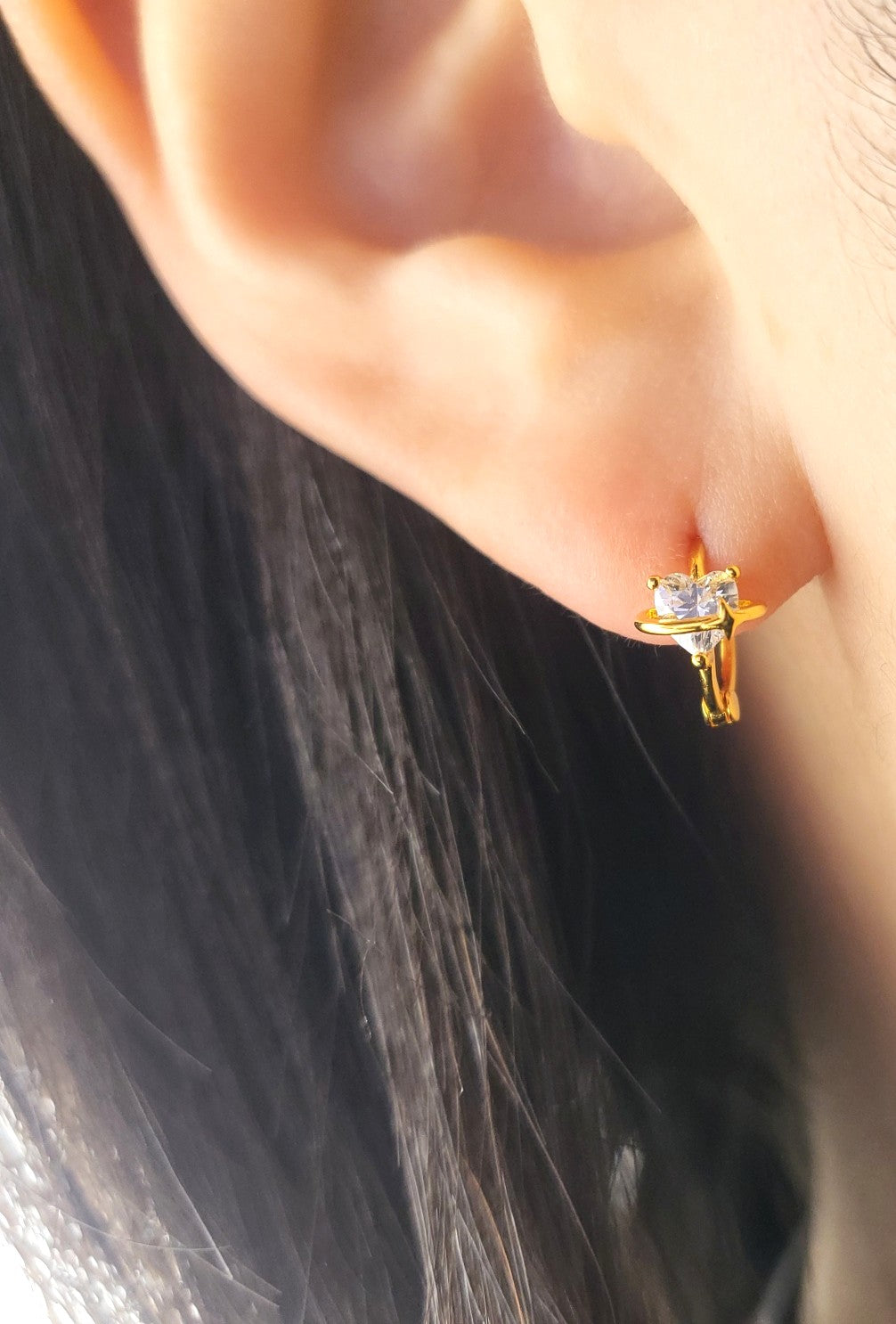 Gold Plated Sterling Silver Starlit Orbiting Heart Huggies